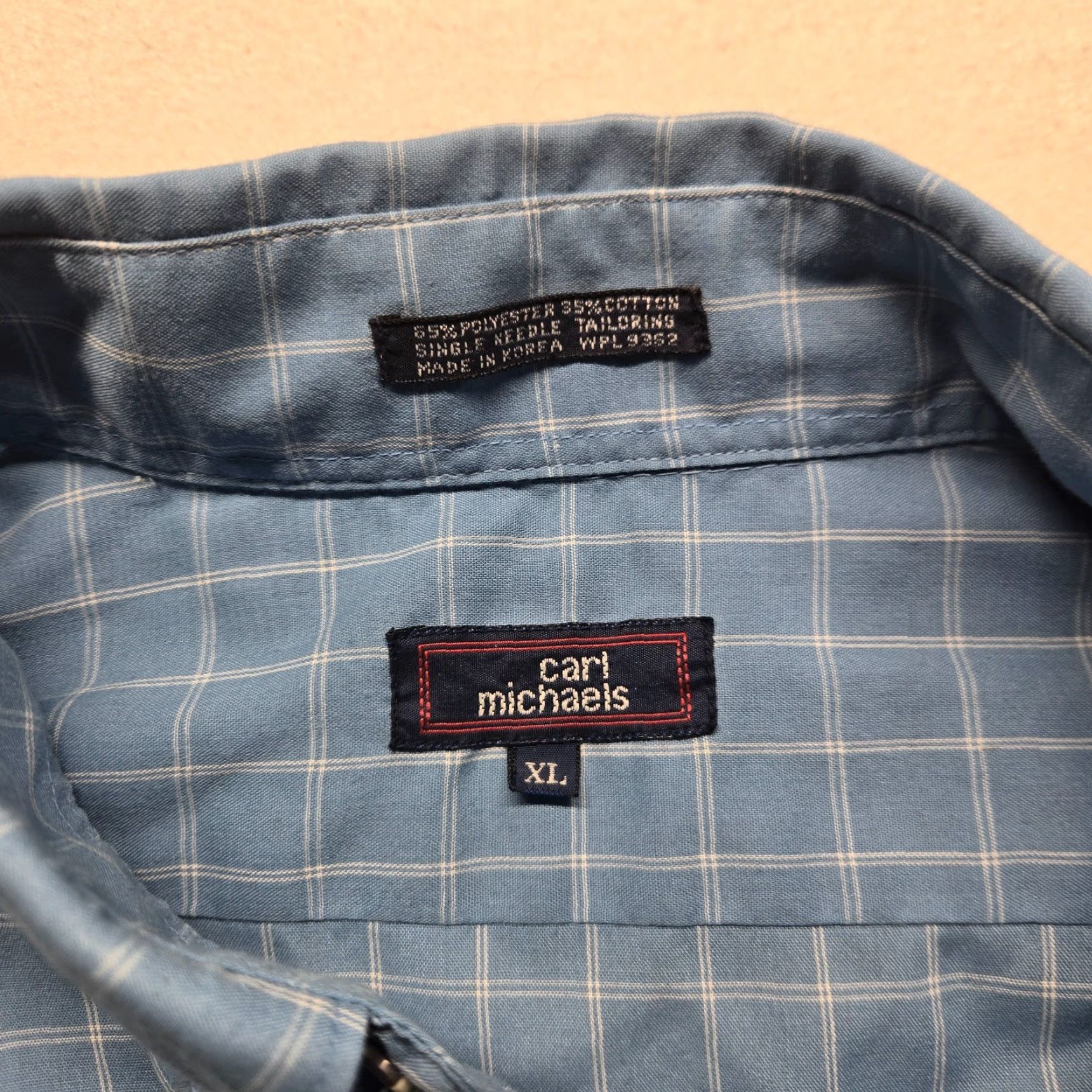 Vintage Carl Michaels Shirt Button-Up Long Sleeve Blue Plaid Polyester Blend Men's XL Size US XL / EU 56 / 4 - 3 Thumbnail