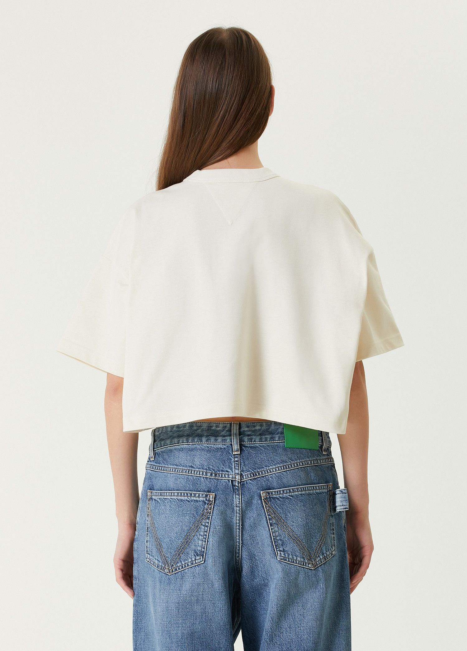 Bottega Veneta BOTTEGA VENETA cream Japanese jersey oversize crop t-shirt q Size L / US 10 / IT 46 - 4 Thumbnail