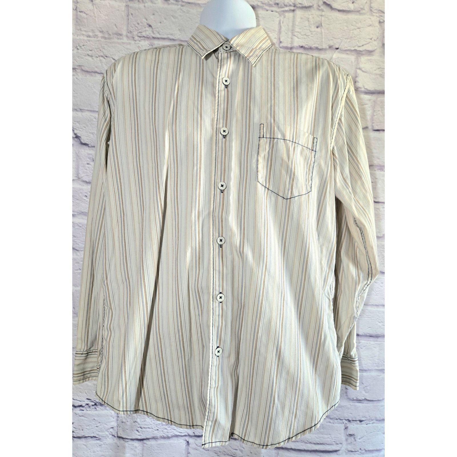 Other Axis LA Tan Multicolor Stripe Long Sleeve Button Shirt Large Size US L / EU 52-54 / 3 - 1 Thumbnail