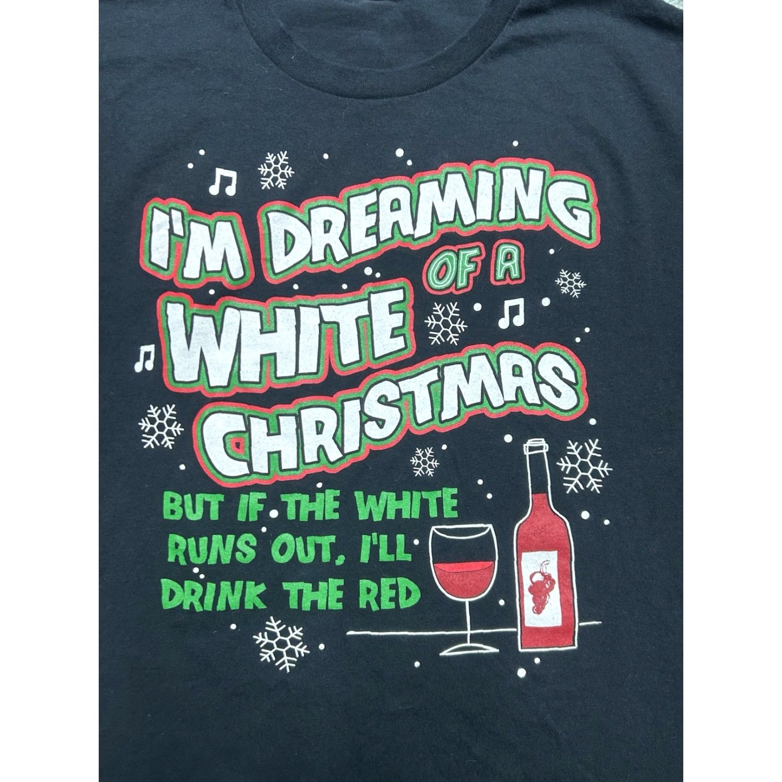 Vintage VINTAGE Holiday Christmas T-Shirt Dreaming of a White Christmas Wine 3XL Mens White Graphic Shirt Size US XXL / EU 58 / 5 - 2 Thumbnail