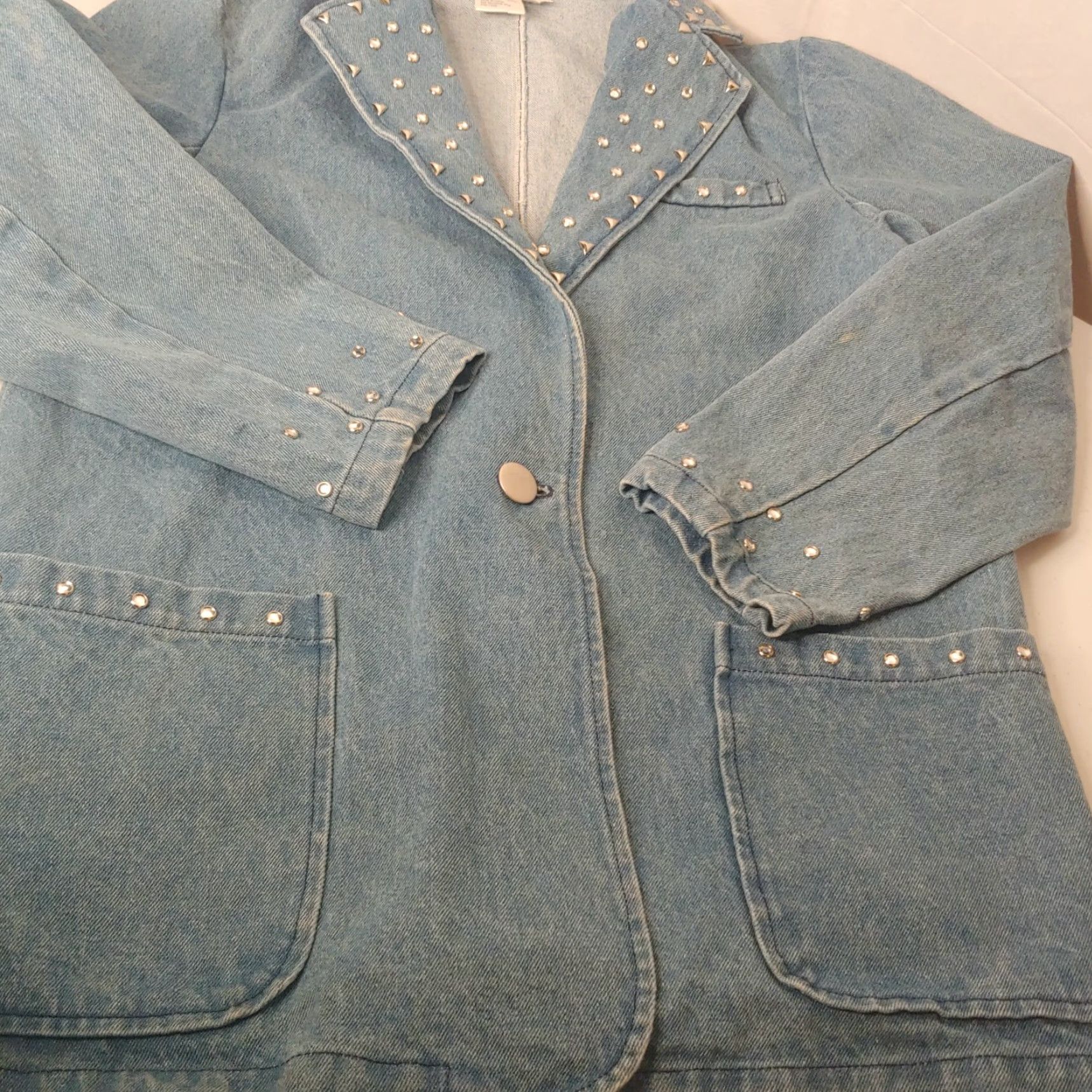 Vintage VINTAGE Lew Magram Collection Denim Blazer Jacket Women Medium Studded Bling 1980s 1990s Academia Punk Retro Blue Size 32" / US 10 / IT 46 - 3 Thumbnail
