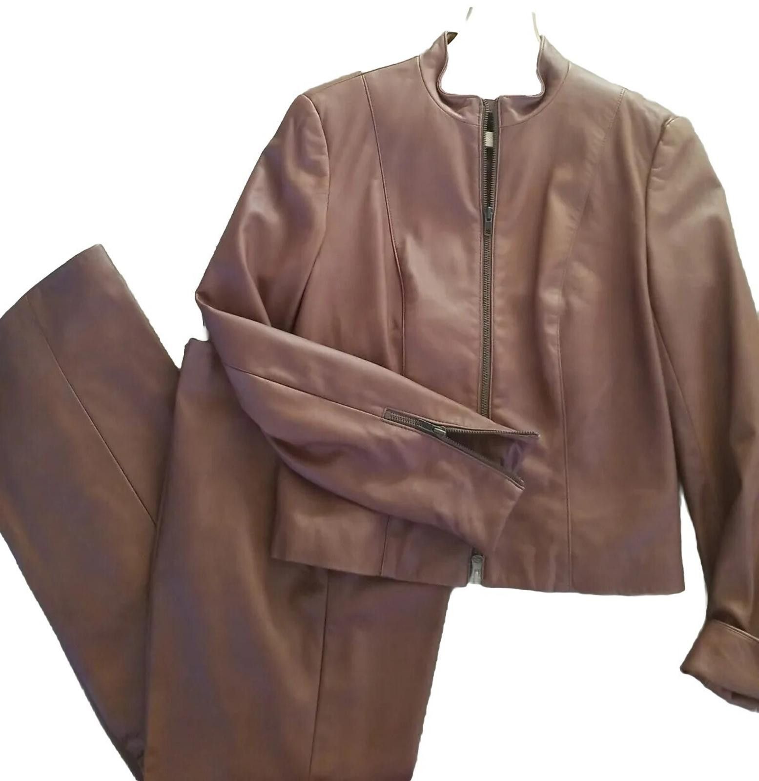 Danier Danier Women's Size 8 Genuine Leather Pant Suit Jacket Brown Size ONE SIZE - 1 Thumbnail