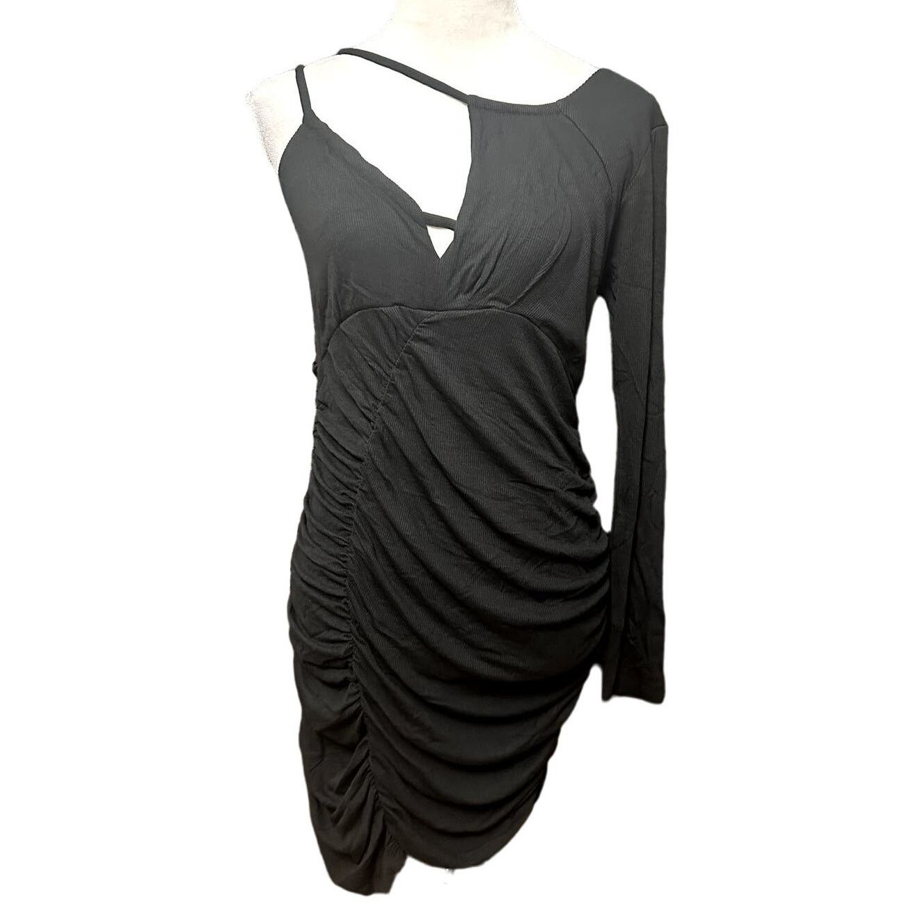 Other LNA Black Ruched Asymmetric Mini Dress Ribbed Bodycon L Fire Size L / US 10 / IT 46 - 2 Thumbnail