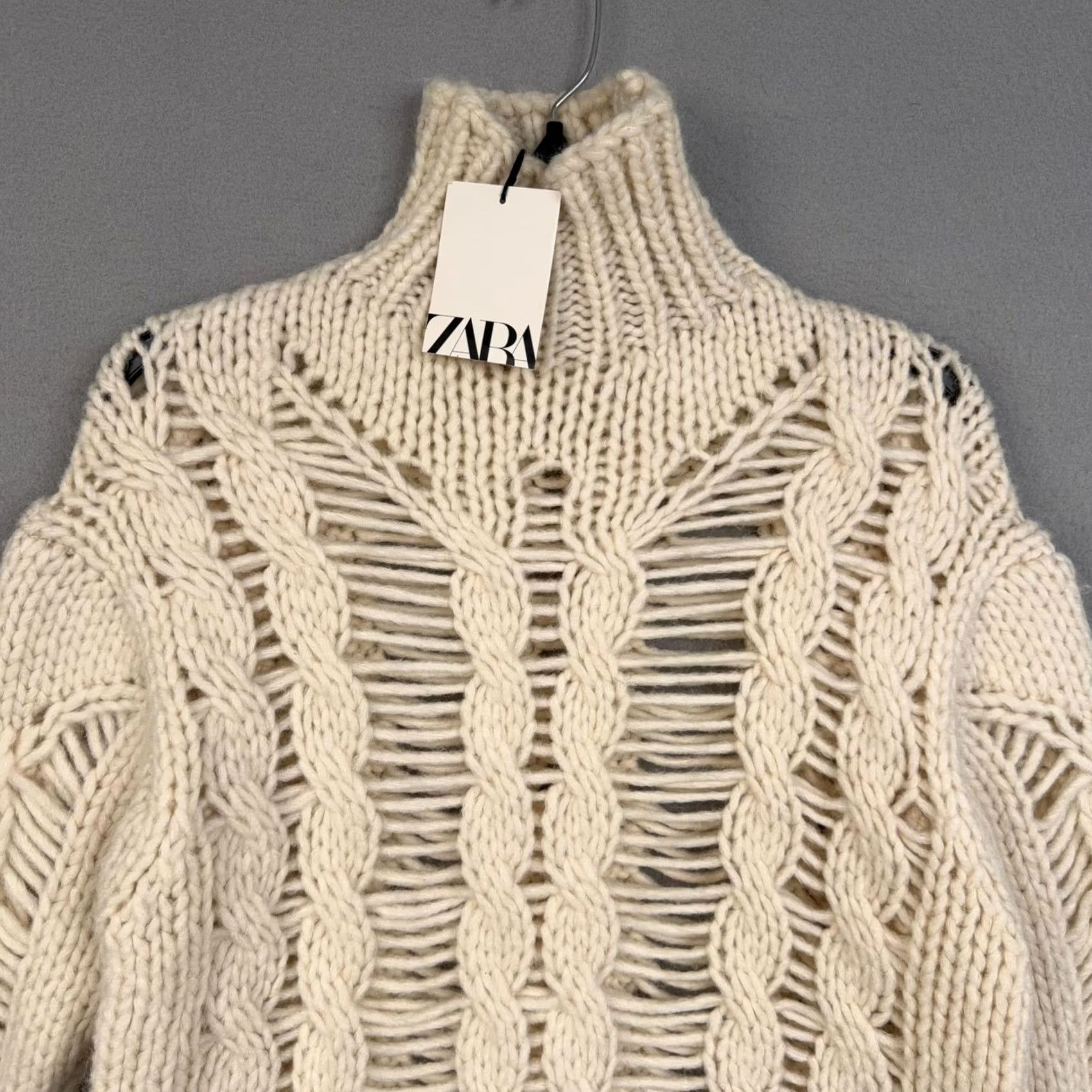 Zara Zara Sweater Womens Small White Open Cable Knit Turtleneck Chunky Pullover NWT Size S / US 4 / IT 40 - 2 Thumbnail