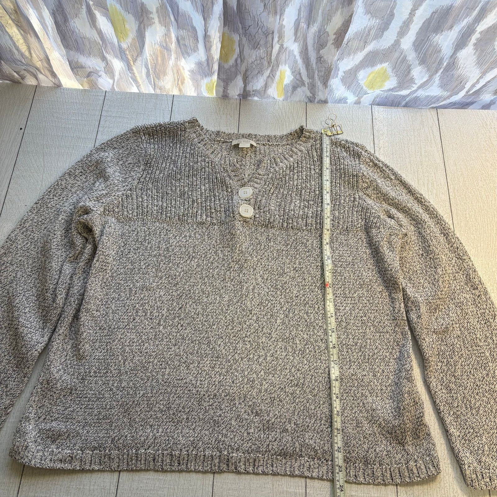 Other Christopher & Banks Gray Marled Henley Sweater XL Size XL / US 12-14 / IT 48-50 - 6 Thumbnail