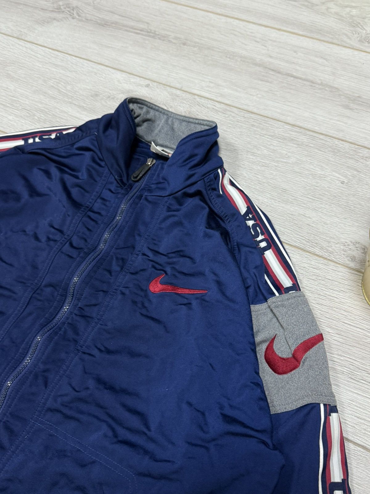 Vintage Nike USA 90s vintage track jacket big swoosh monogram Size US XL / EU 56 / 4 - 3 Thumbnail