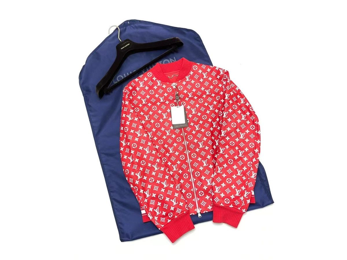 Supreme x louis vuitton leather baseball jacket red clearance