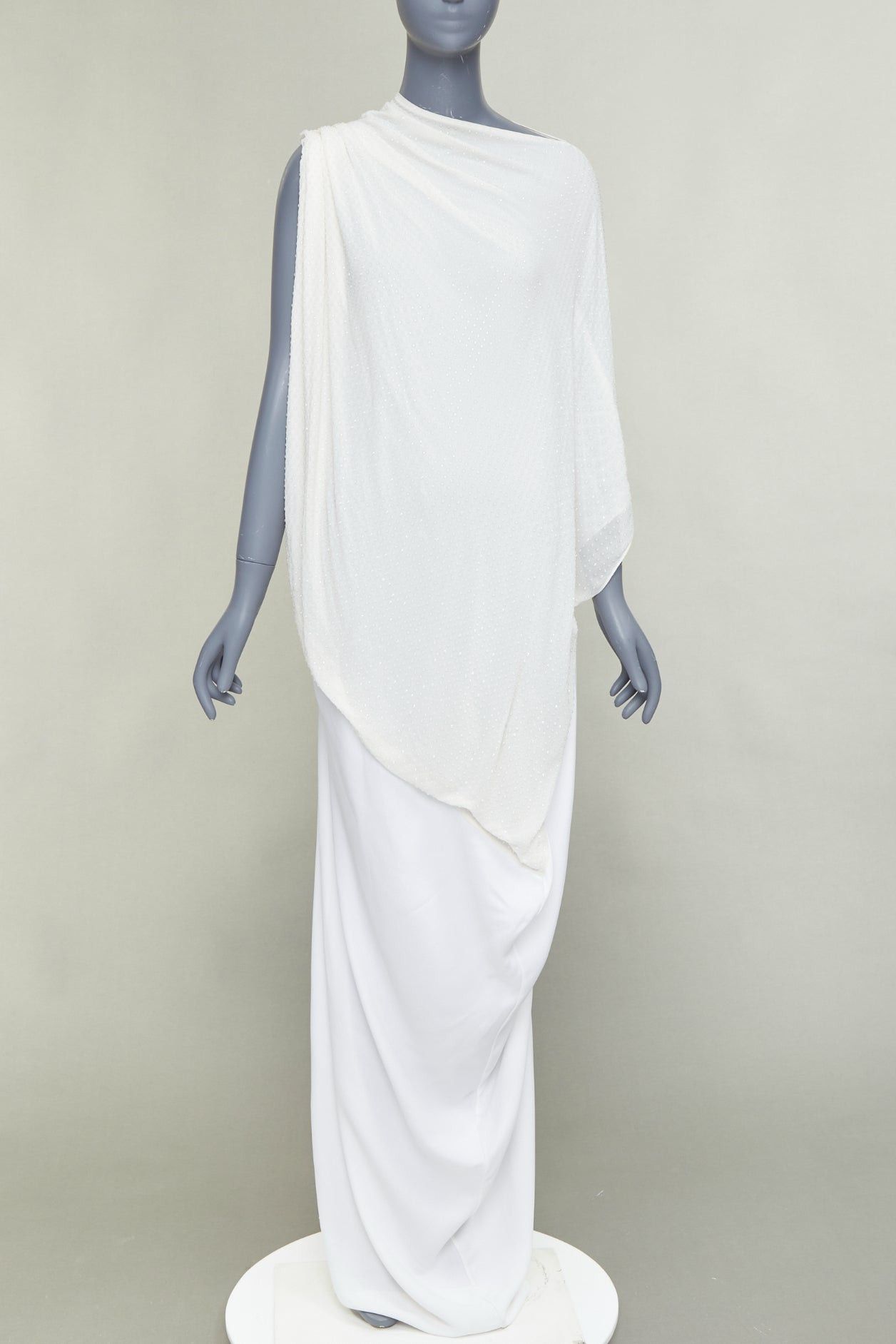 Salvatore Ferragamo FERRAGAMO Maximilian Davis 2023 Bridal Final Look optic white crystal draped asymmetric gown IT40 S Size S / US 4 / IT 40 - 1 Thumbnail
