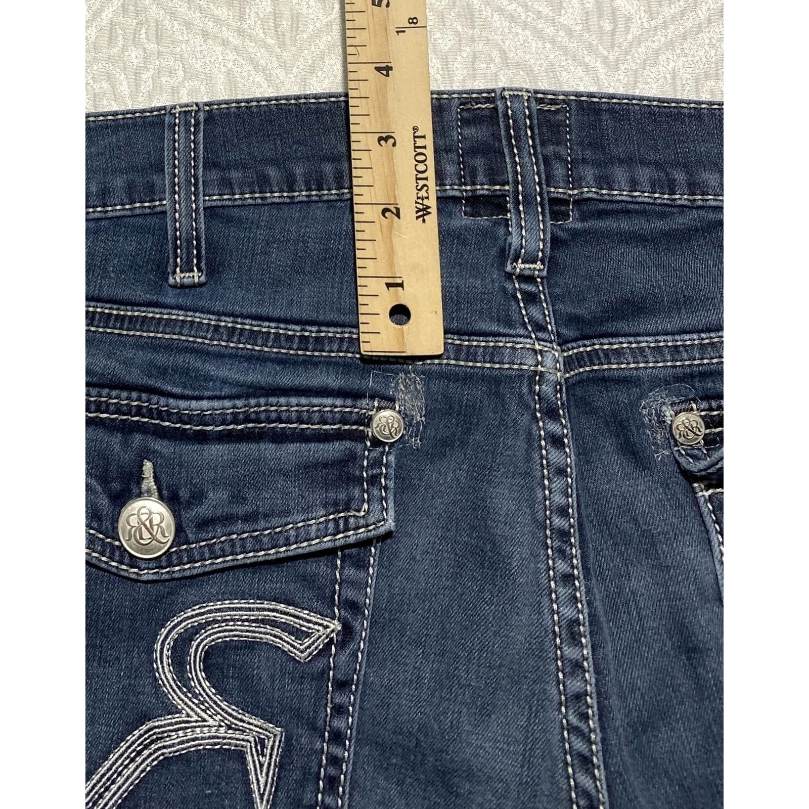 Vintage Rock & Republic Jeans Mens 38x32 Blue Bootcut Denim Flap Pockets Embroidered R Size US 38 / EU 54 - 2 Thumbnail