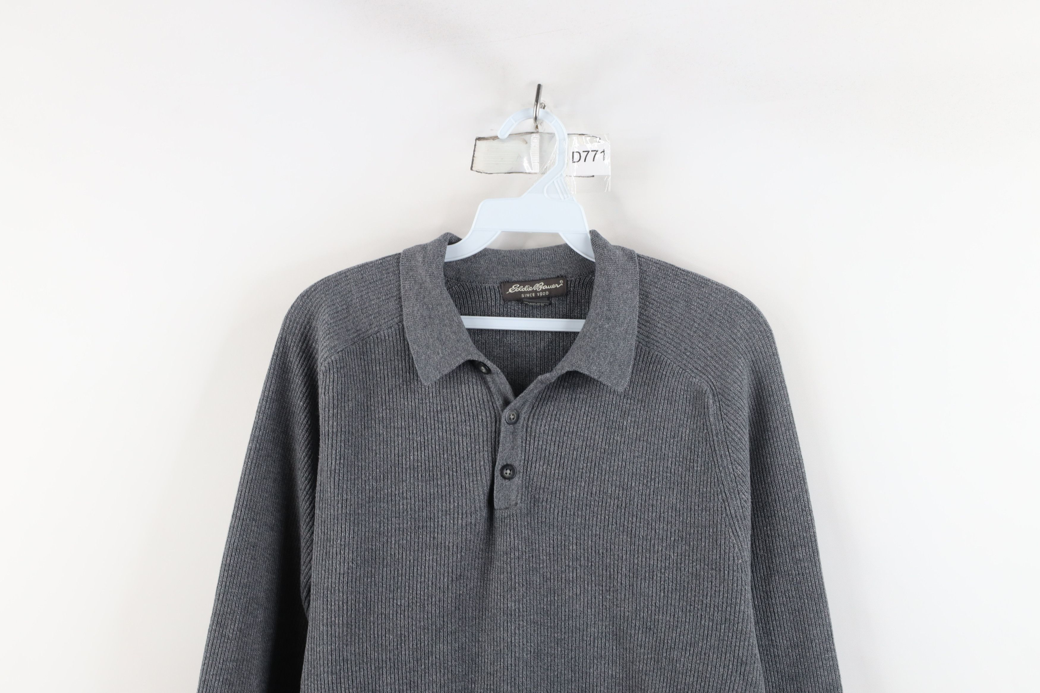 Eddie Bauer × Vintage Vintage 90s Eddie Bauer Ribbed Knit Long Sleeve Polo Gray Size US M / EU 48-50 / 2 - 2 Thumbnail