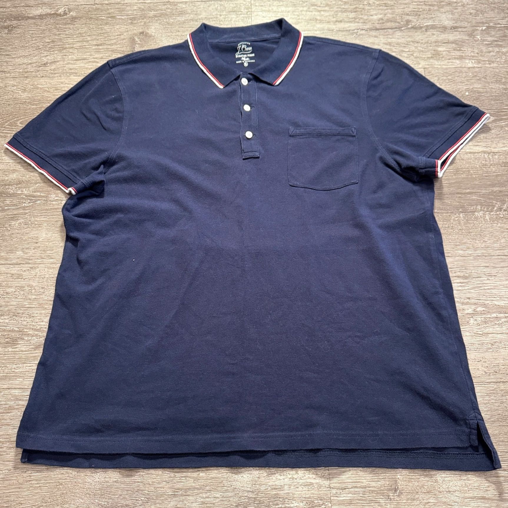 J.Crew J.CREW Polo Shirt Mens XL Blue Stretch Pique Knit Short Sleeve Pocket Cotton Polo Size US XL / EU 56 / 4 - 2 Thumbnail