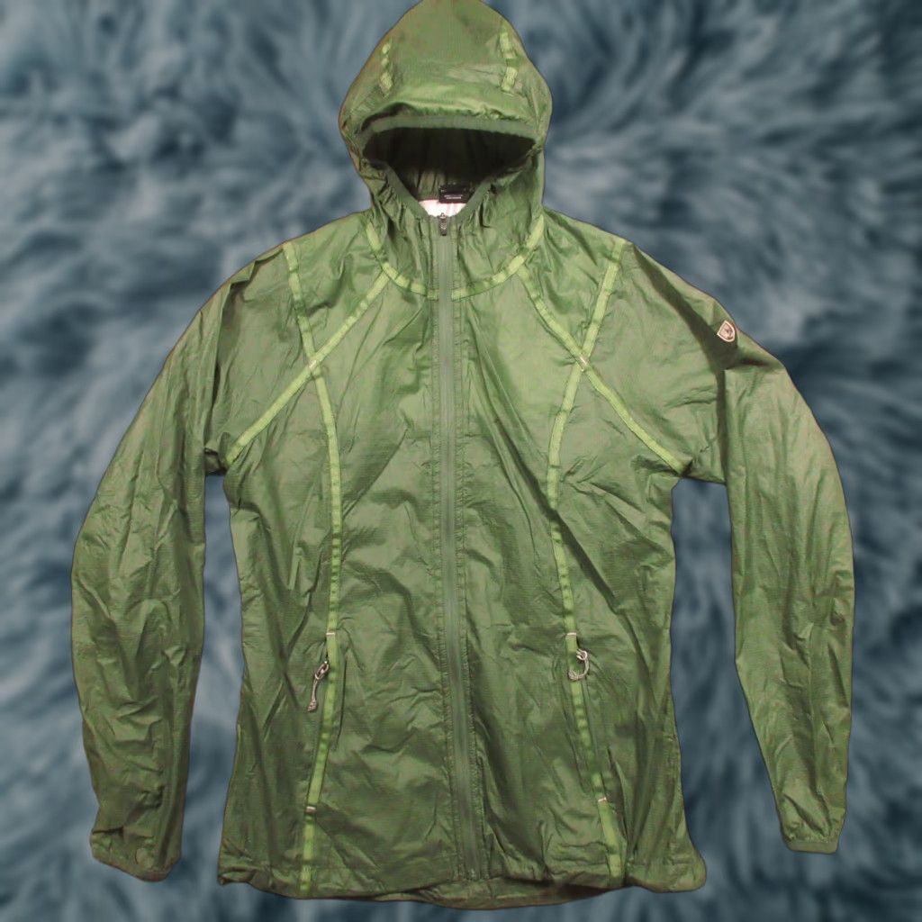 Kuhl Ultralight Windbreaker Womens S Green Hooded Full Zip Running Houdini Style Jacket
