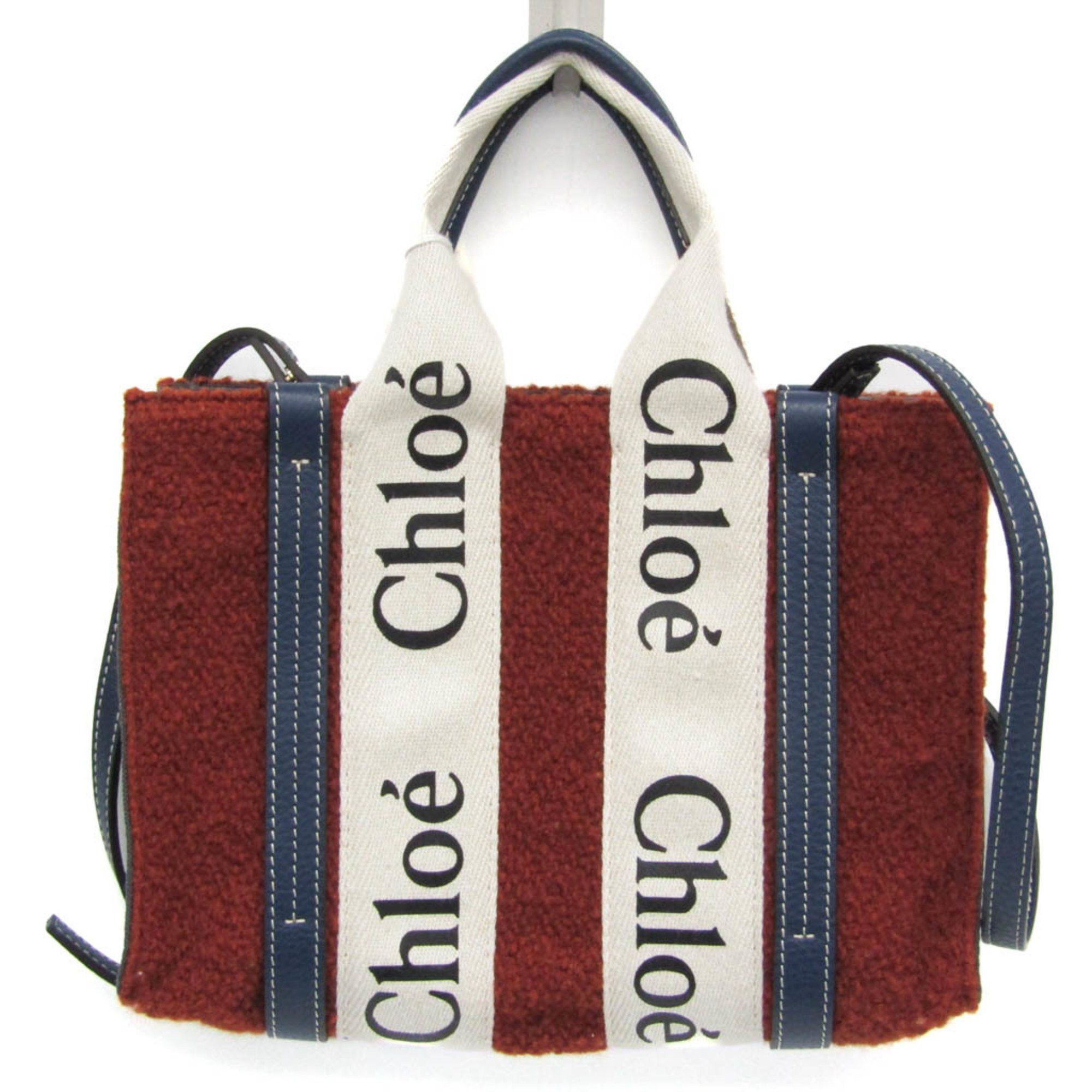 image of Chloe Chloé Woody Small Chc22As397I239L0 Women's Wool Handbag,shoulder Bag Brown