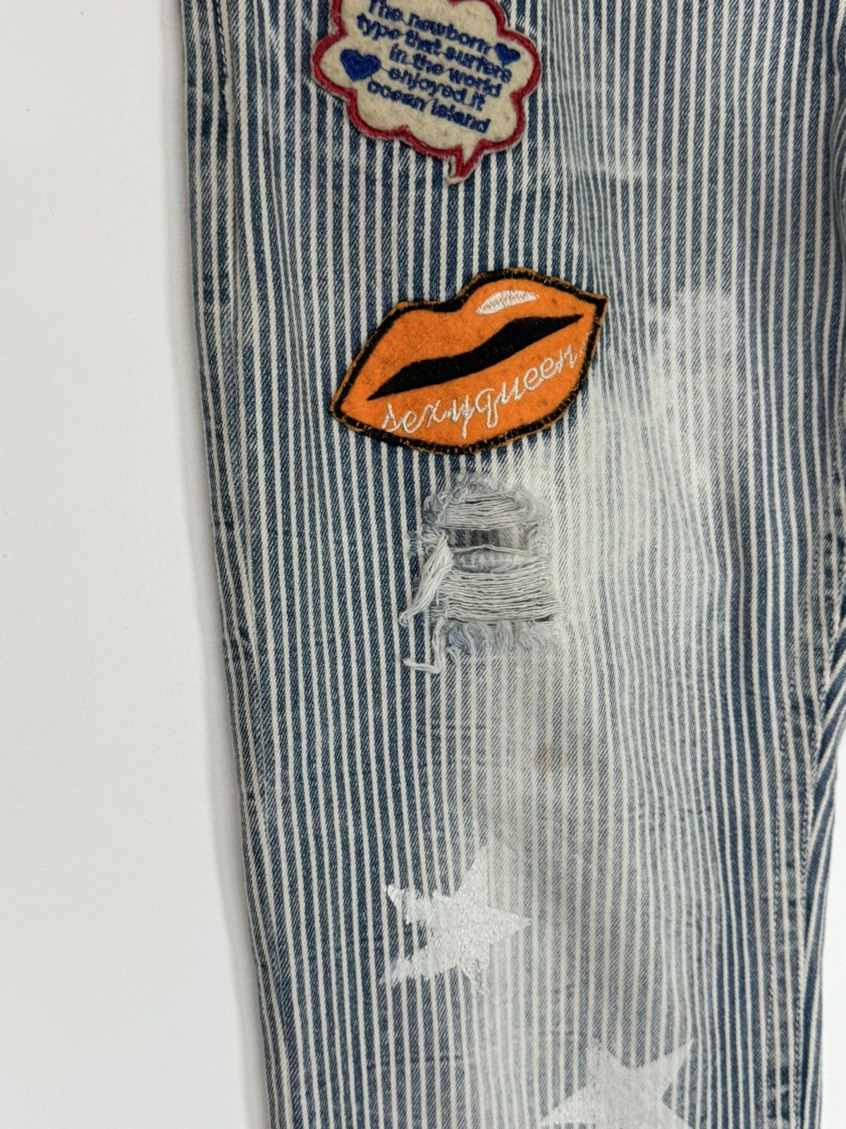 Designer × Japanese Brand × Vintage Vintage Og Jeans Patches Printed Pocket Distressed Stripe Size US 32 / EU 48 - 8 Thumbnail