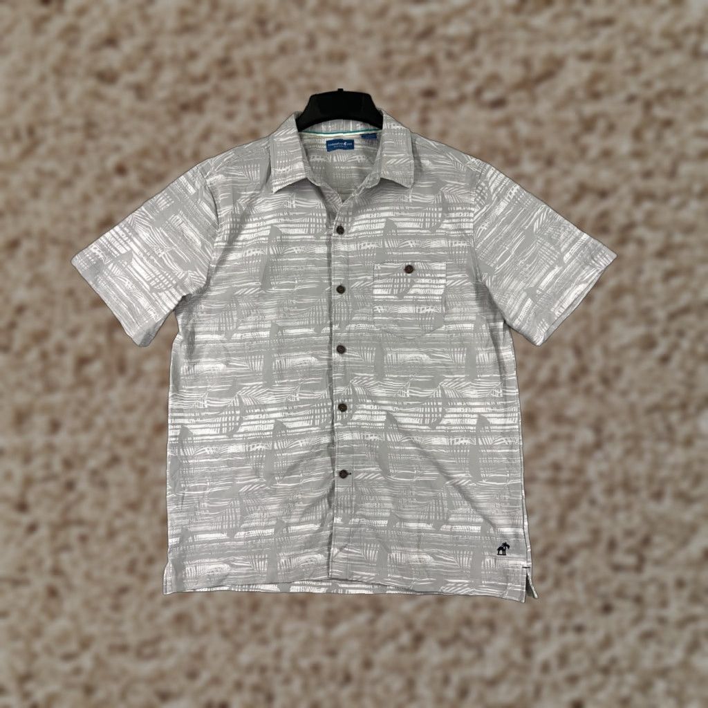 Vintage Caribbean Joe Shirt Men Medium Gray Abstract Palm Print Button Up Polyester Shirt Men M Gray Floral Resort Luau Aloha Hawaiian Men Size US M / EU 48-50 / 2 - 1 Thumbnail