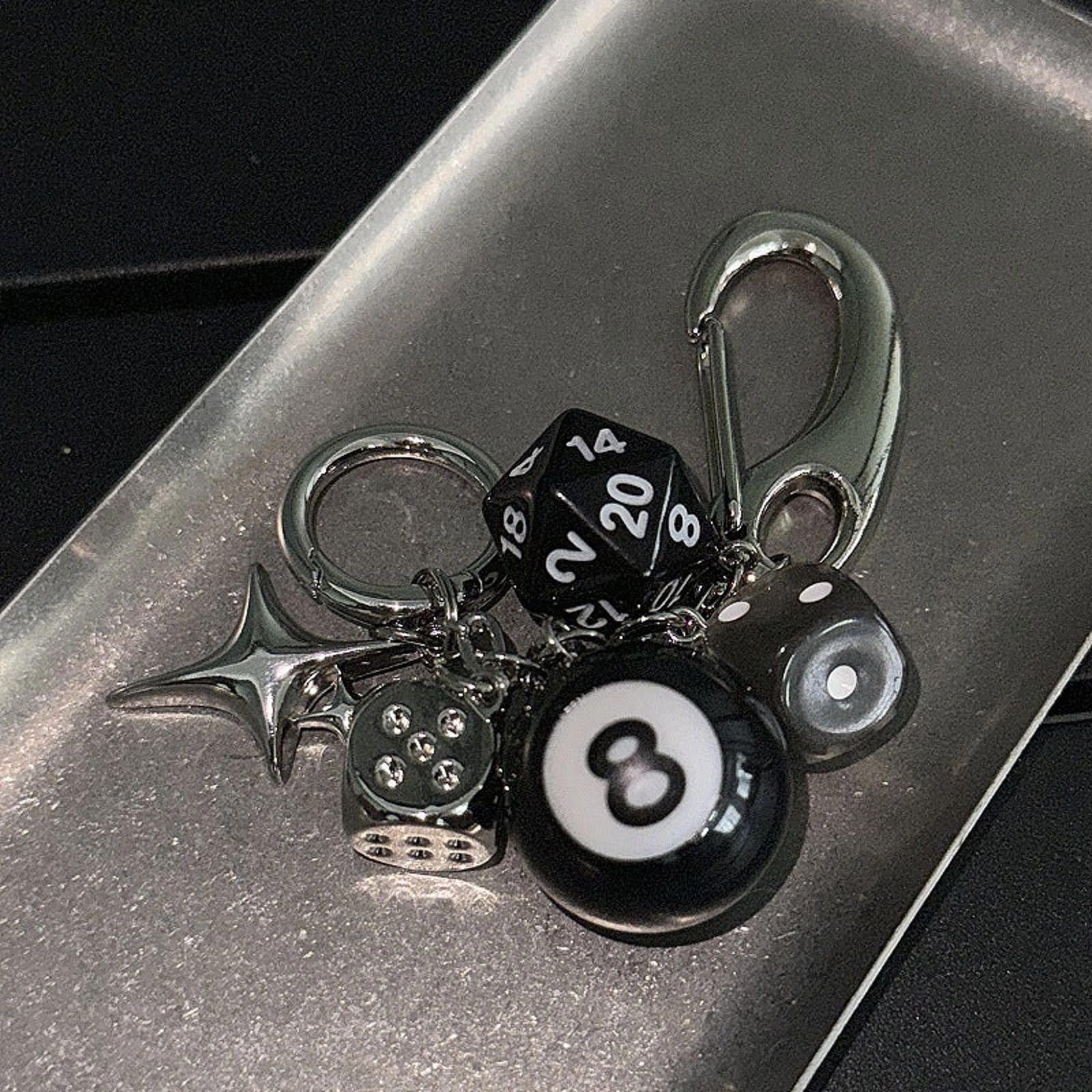 Jewelry "Black 8" Dice & Star Charm Keychain Size ONE SIZE - 4 Thumbnail