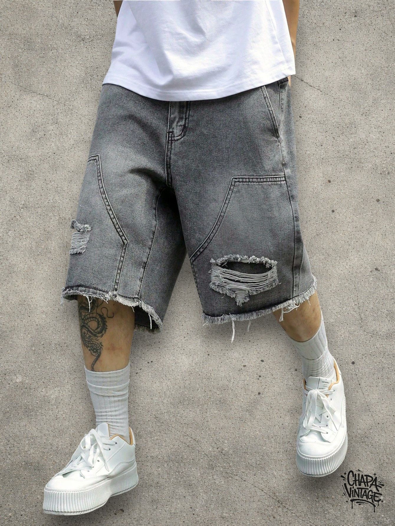 Japanese Brand Ripped gray shorts Size US 32 / EU 48 - 3 Thumbnail