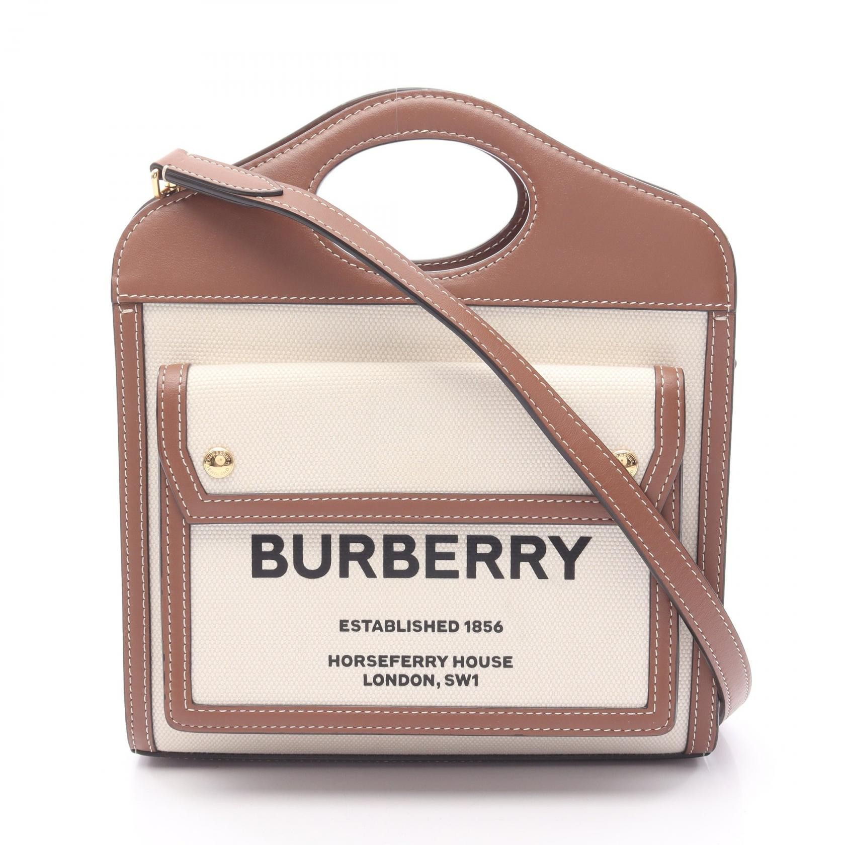 Burberry Burberry Burberry Horseferry Leather Canvas Handbag Leather Handbag Size ONE SIZE - 1 Thumbnail