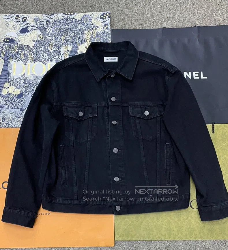 Balenciaga Black and gray denim jacket with large rhinesto