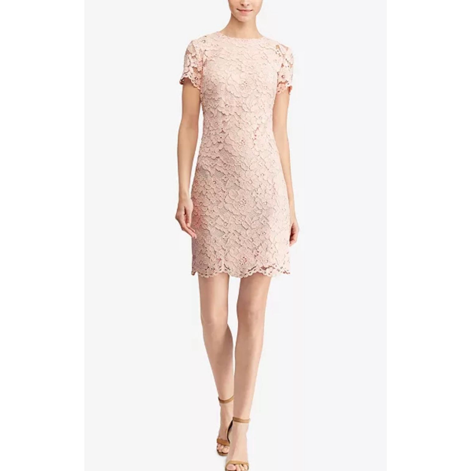 strapless open back dress Soft Pink Lace Short Sleeve Maxi Dress - Event Dresses main image 0
