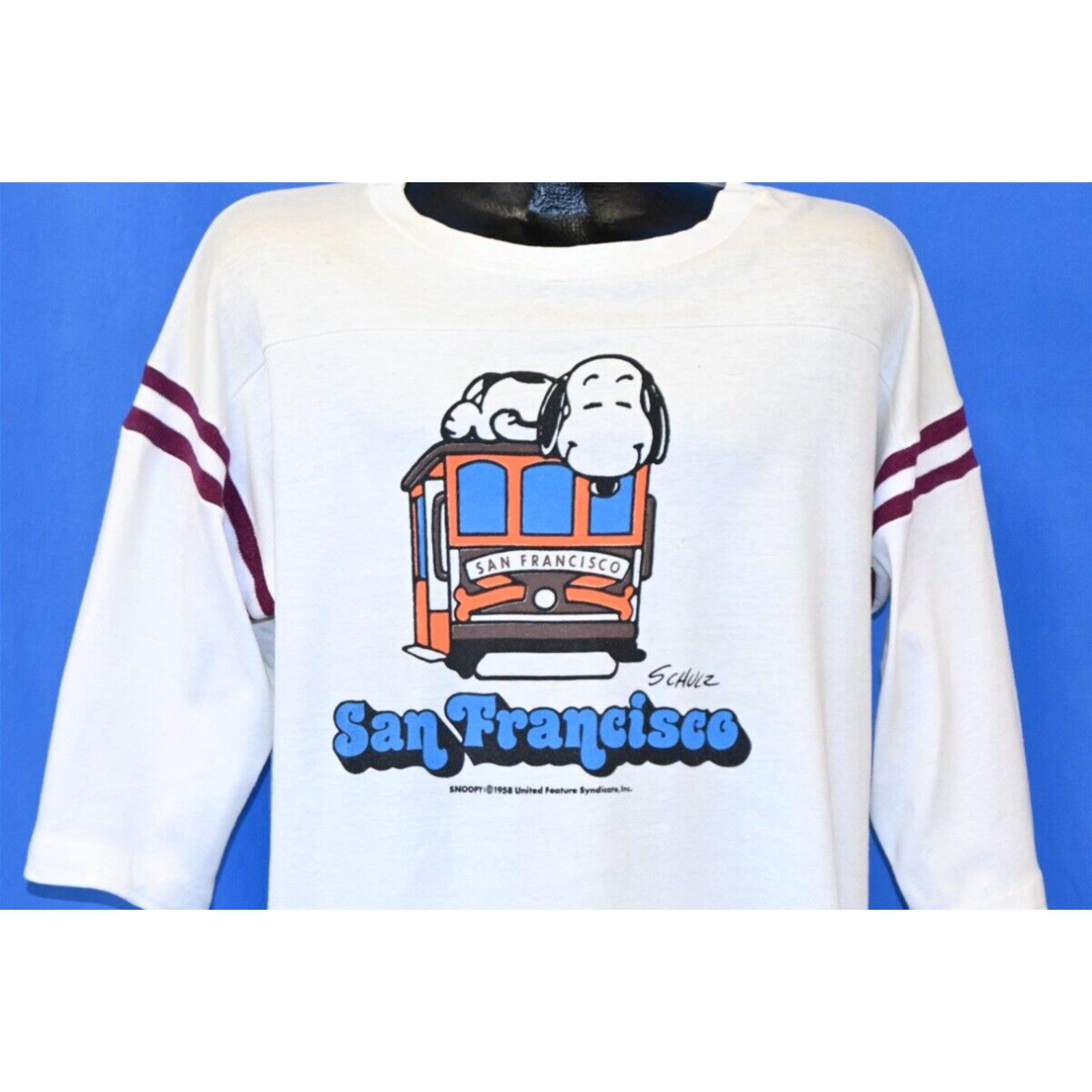 Image of Vintage 70's Peanuts Snoopy San Francisco Sf Cable Car Cartoon T-Shirt XL in White, Men's