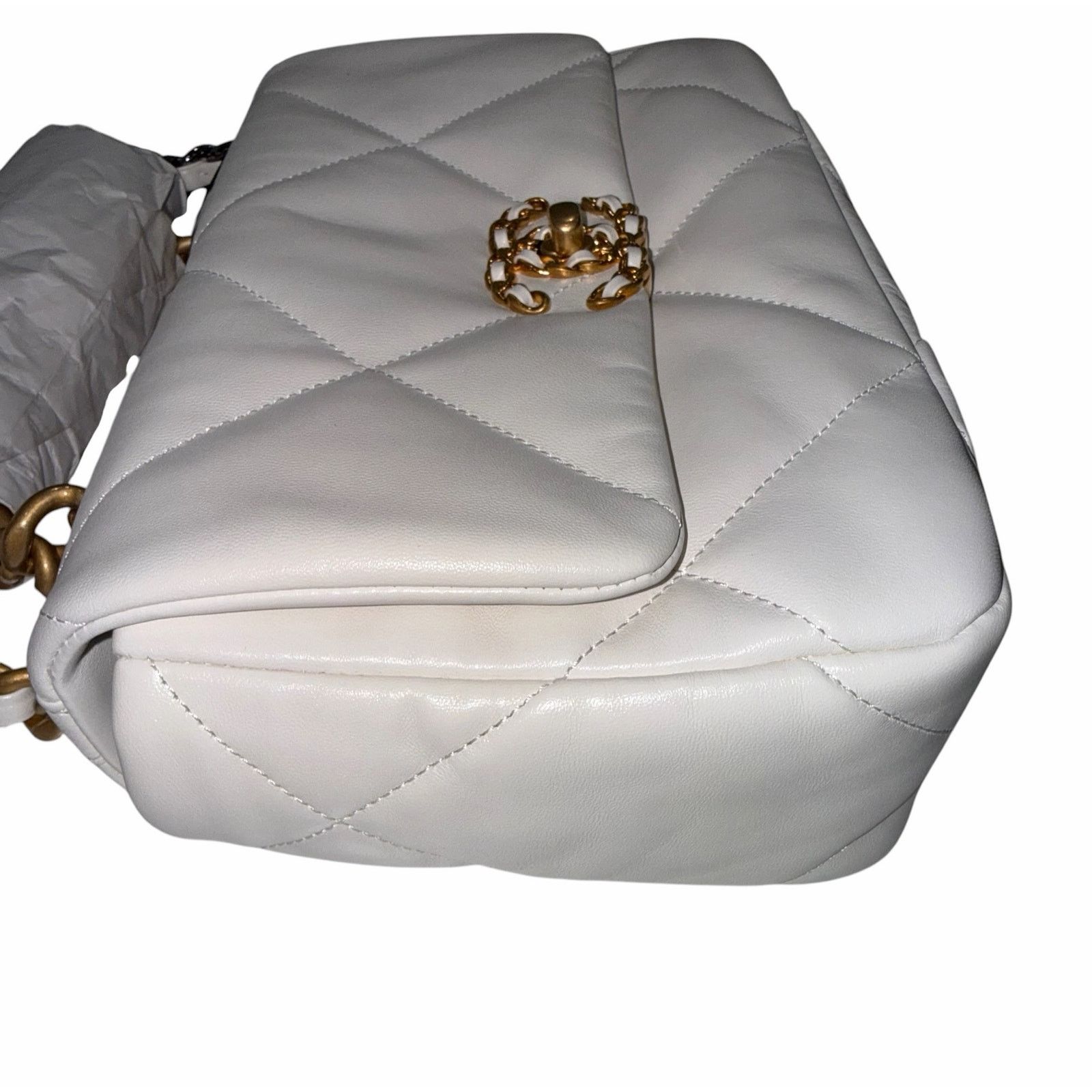 Chanel Chanel medium 19 flap bag white lambskin gold & silver tone Size ONE SIZE - 7 Thumbnail