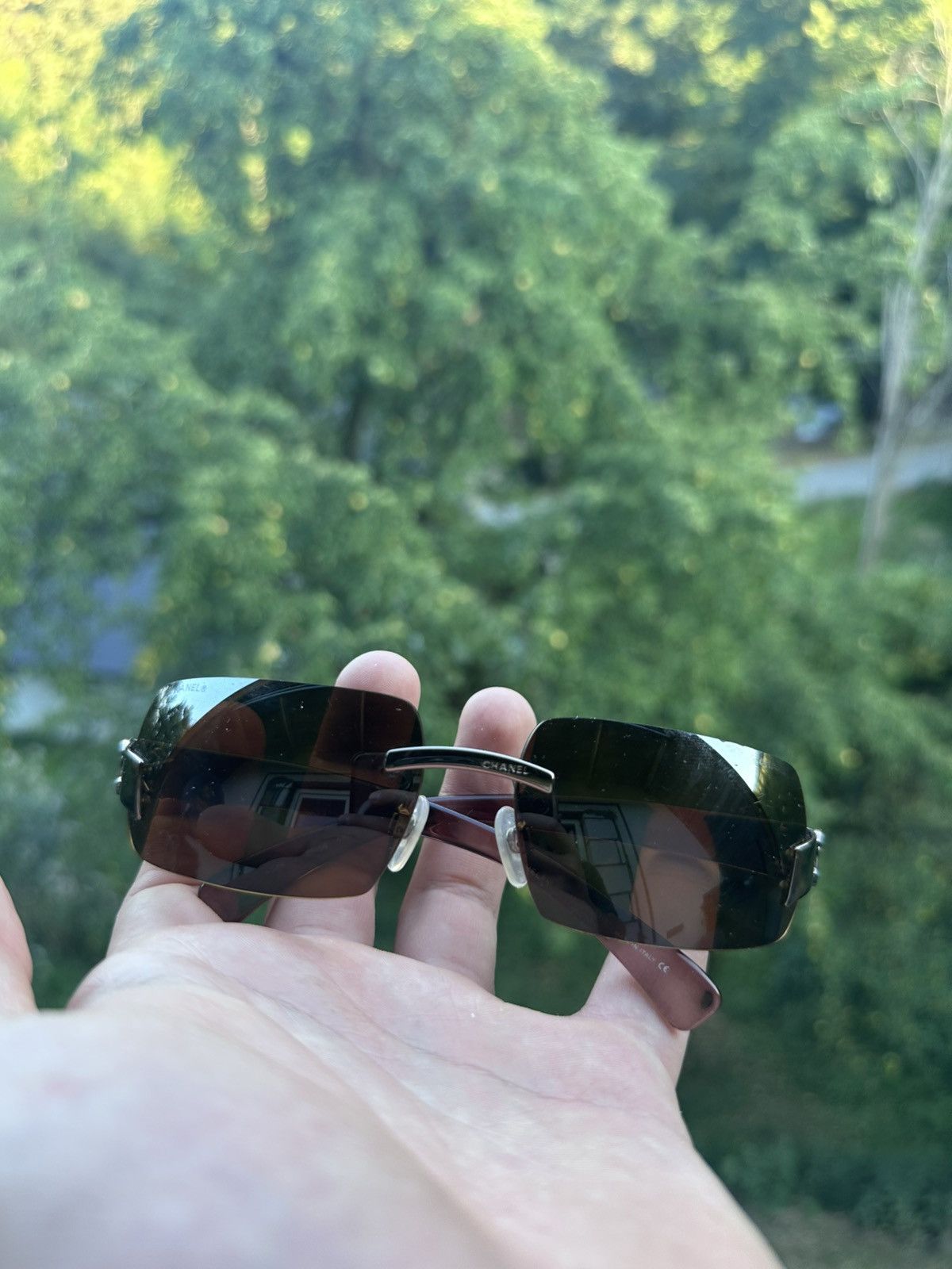 Chanel CHANEL Sunglasses Rimless Rhinestone Shields CC Logo 4048 Size ONE SIZE - 20 Thumbnail