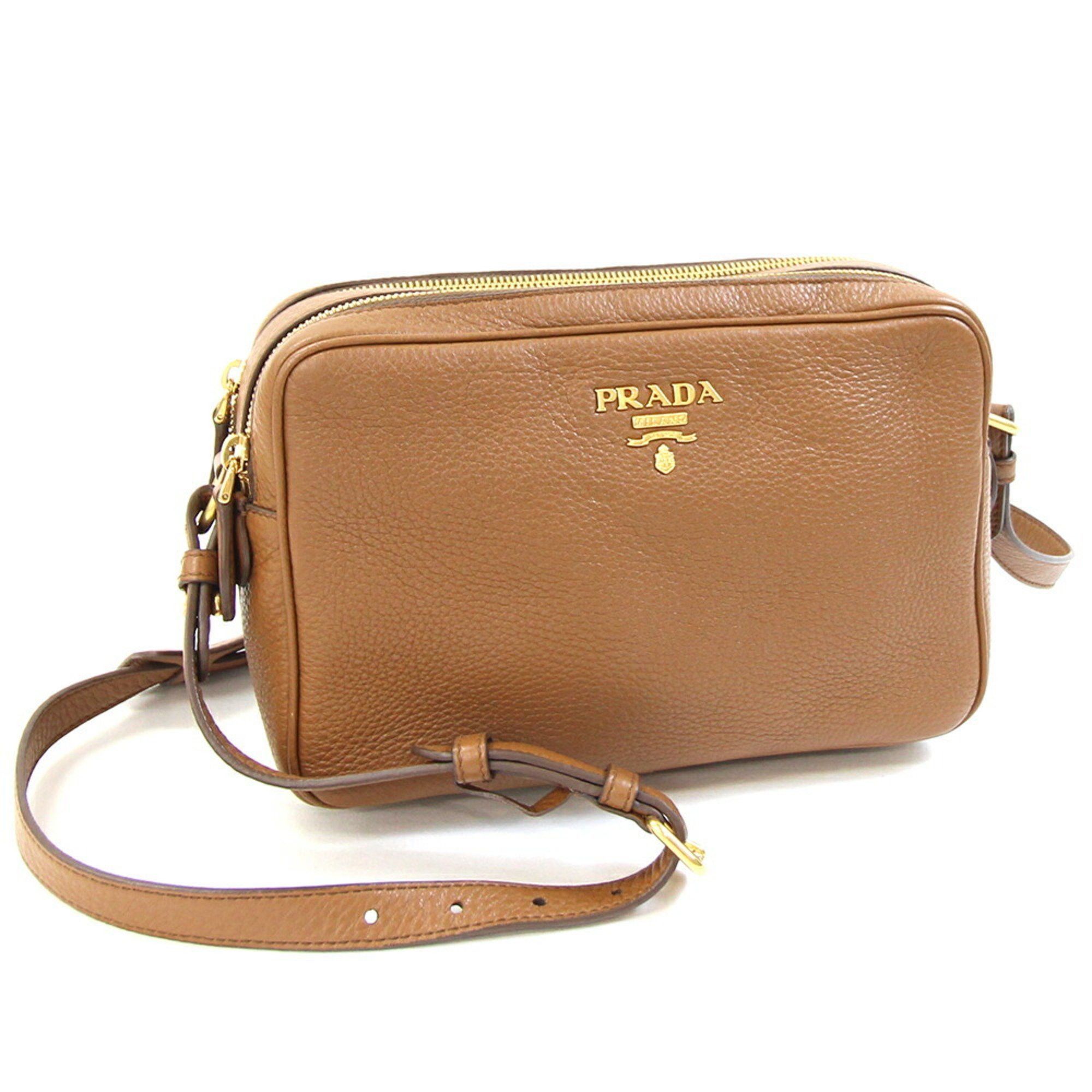 Prada Shoulder Bag 1Bh079 Brown Leather Camera For Women Prada