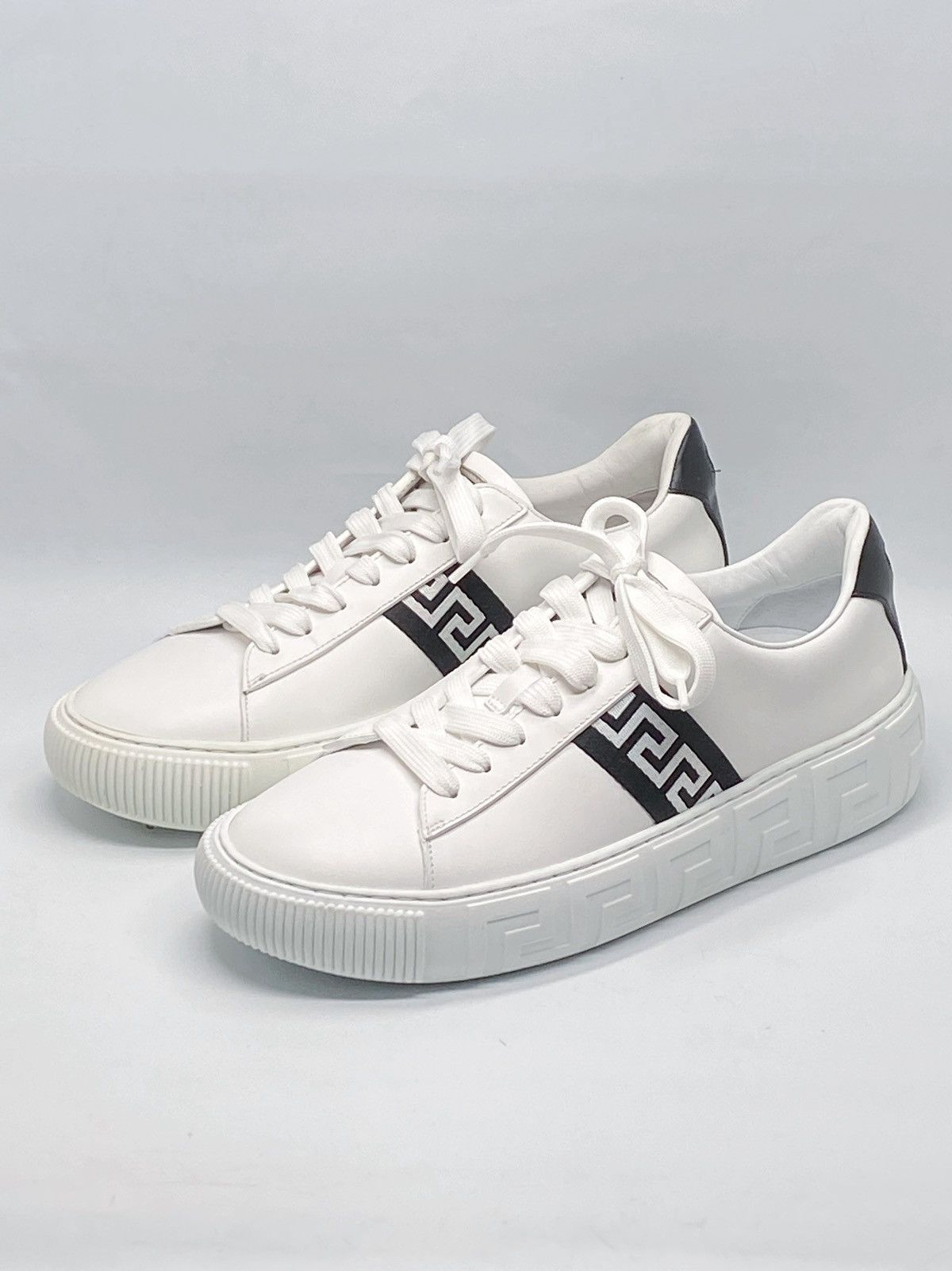 Versace Versace La Greca Ribbon-Trim Leather Sneakers size 40 Size US 10 / IT 40 - 4 Thumbnail