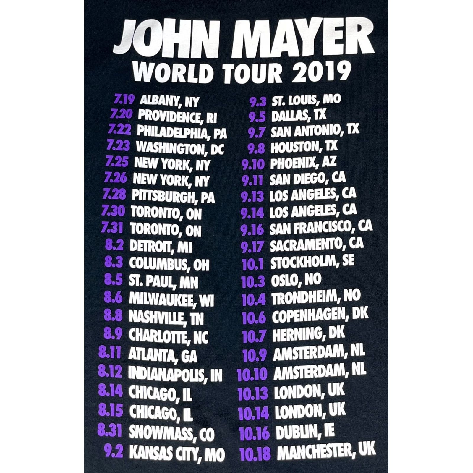 Gildan John Mayer World Tour 2019 T-Shirt Double-Sided Sz S Men Graphic Print Crew Neck Black Cotton Gildan Regular Size: S Vintage-Style? Size US S / EU 44-46 / 1 - 3 Thumbnail