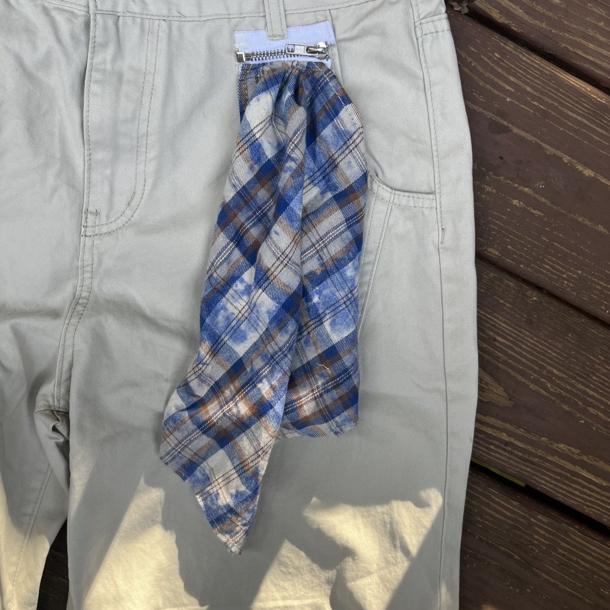 Cream wide leg pants with attachable handkerchief