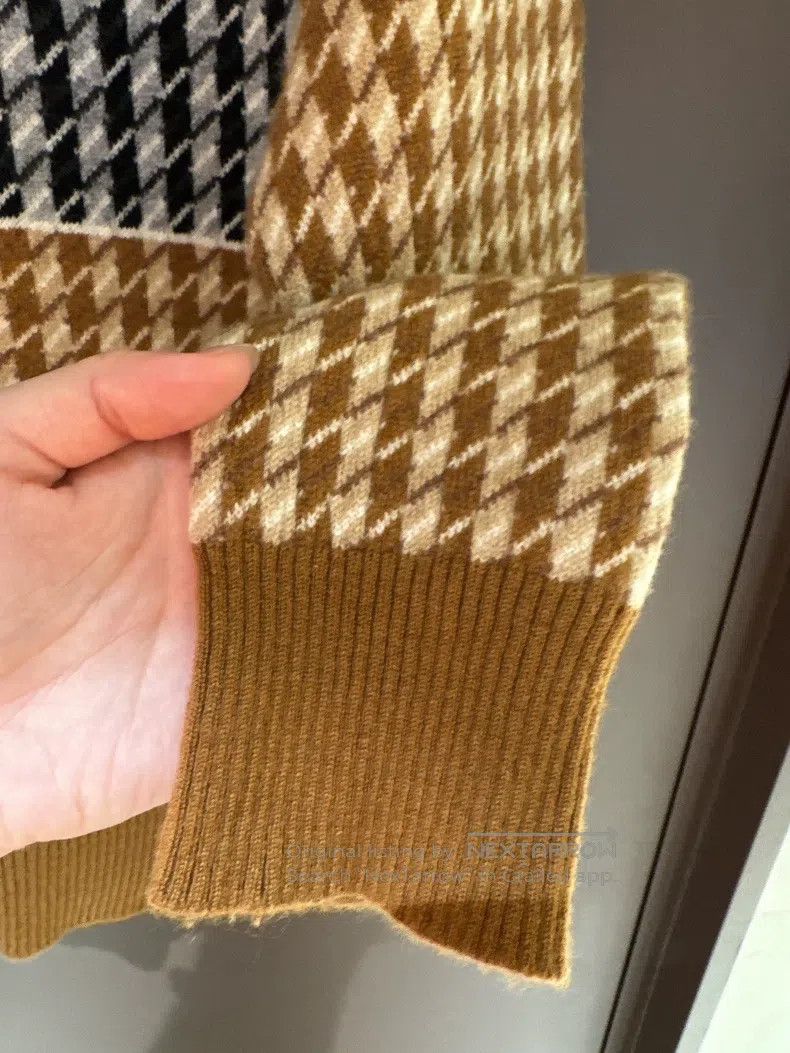Hermes Hermes Houndstooth Color Blocked Mock Neck Sweater Size XS / US 0-2 / IT 36-38 - 4 Thumbnail