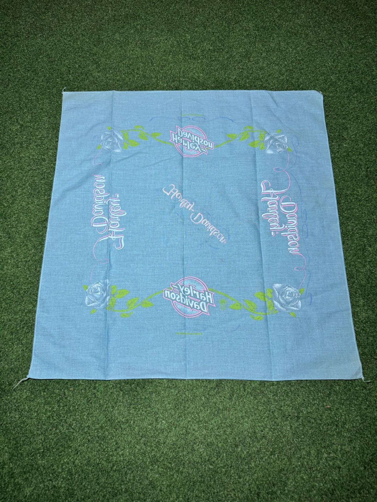 Harley Davidson × Vintage Vintage 90s Harley Davidson Womens Blue Pink Biker Bandana Size ONE SIZE - 4 Thumbnail