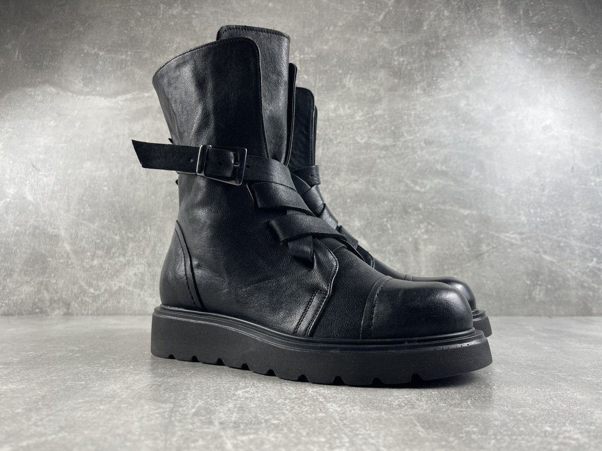 Genuine Leather Avant Garde Gramar Glam Rock Black Leather Moto Buckle Boots Size US 7 / IT 37 - 2 Thumbnail