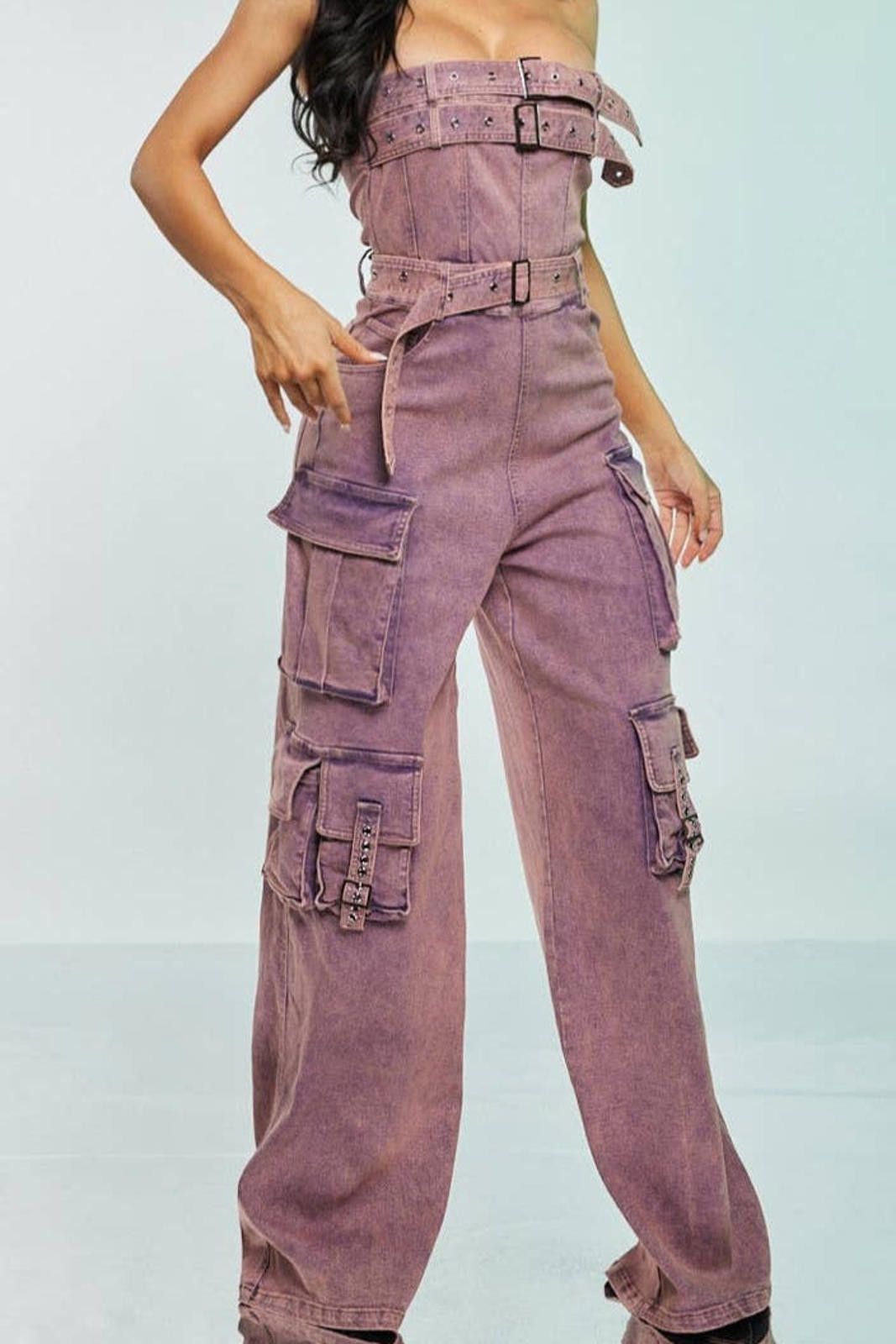 Other Pink Acid Wash Cargo Jumpsuit Spandex by WFFS Size M / US 6-8 / IT 42-44 - 1 Thumbnail