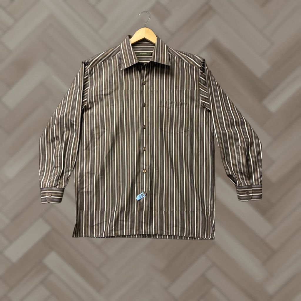 Ermenegildo Zegna Ermenegildo Zegna Button Shirt Striped Brown Cotton XL Men Regular Button-Up Shirt Size US XL / EU 56 / 4 - 1 Thumbnail