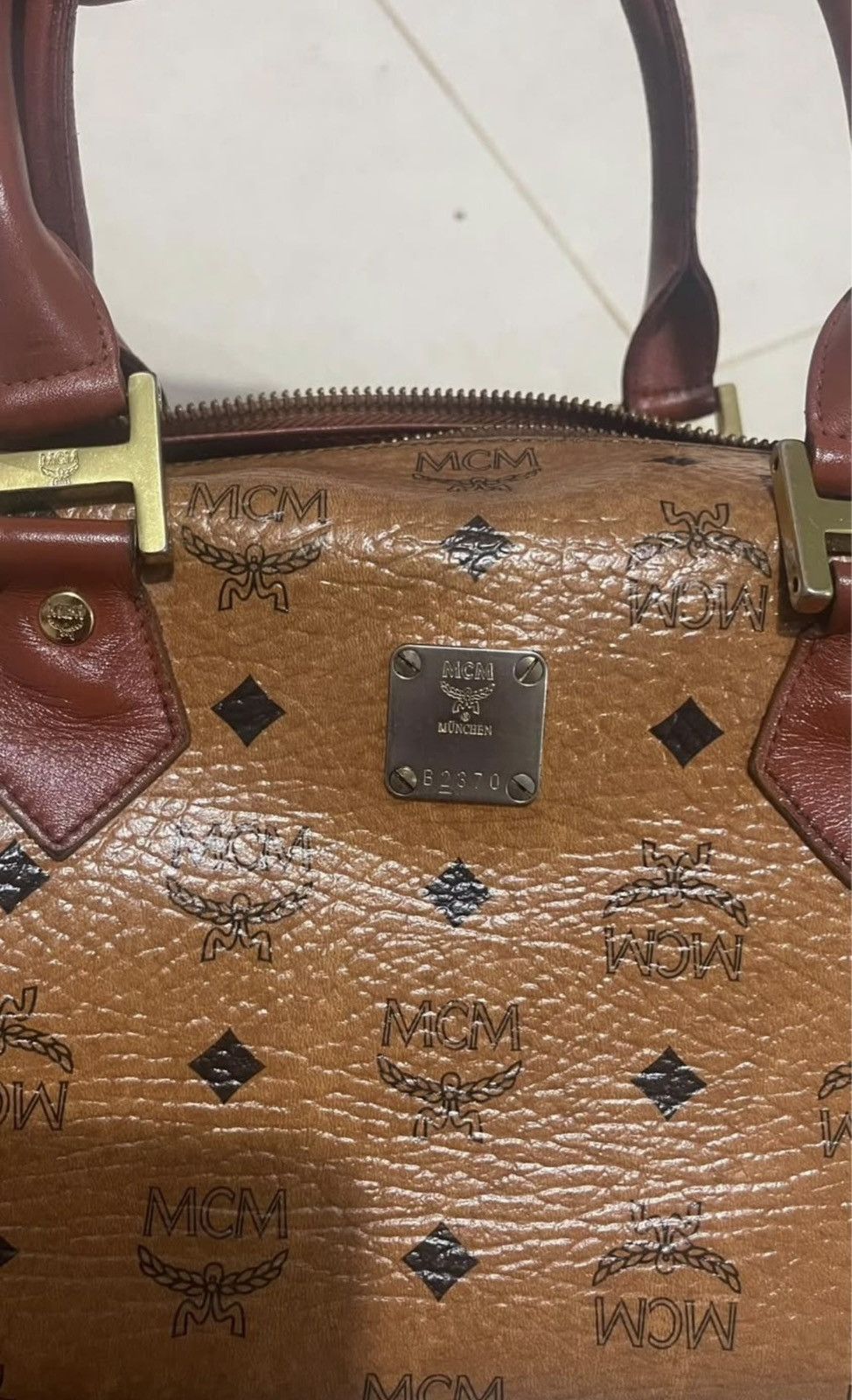 MCM MCM Cognac Monogram Visetos Boston Size ONE SIZE - 7 Thumbnail