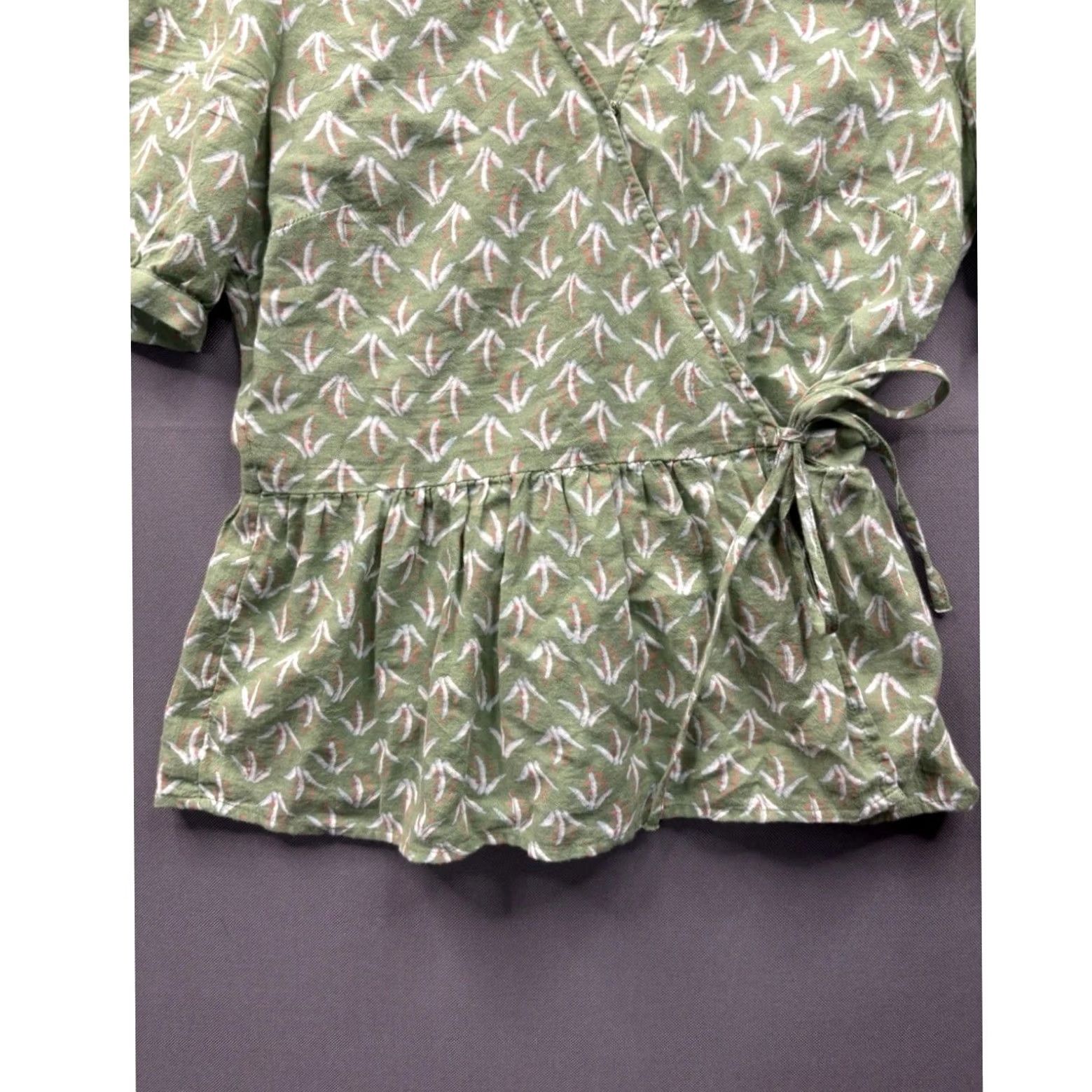 Lucky Brand Lucky Brand Wrap Peplum Top Women Green Botanical Leaf Print Short Sleeve XS Size XS / US 0-2 / IT 36-38 - 2 Thumbnail