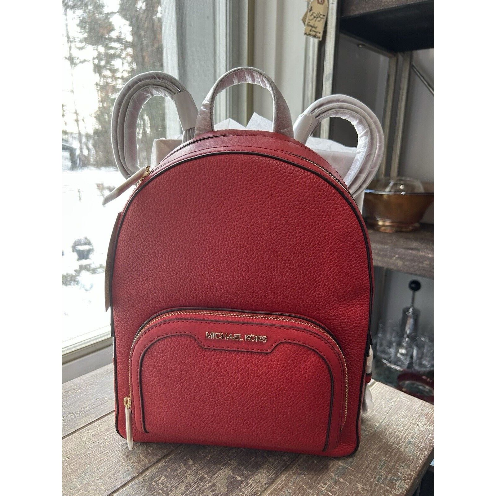 Michael Kors NWT Michael Kors Jaycee Backpack Leather Bright Red MSRP 498 Size ONE SIZE - 9 Thumbnail