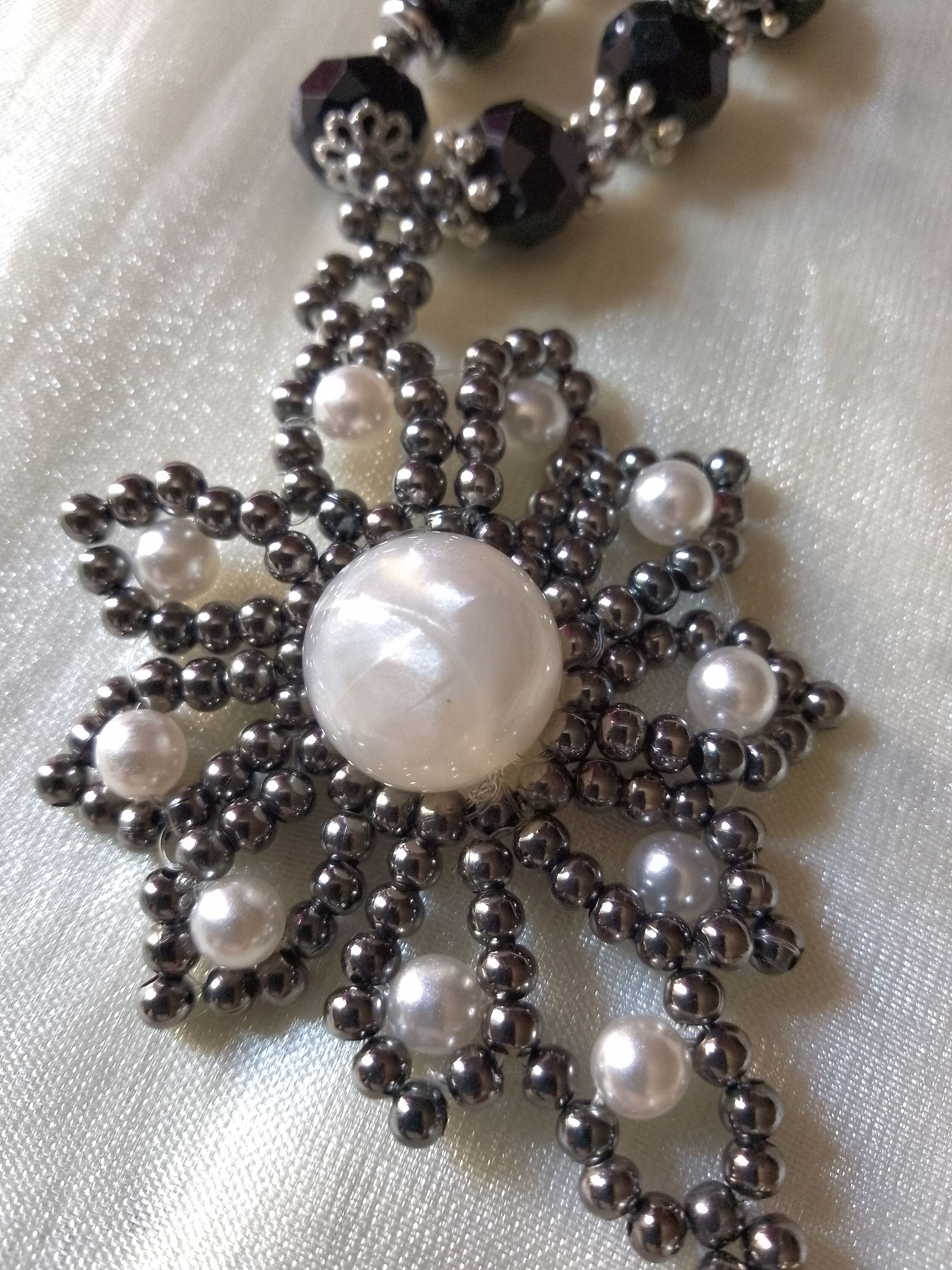 Handmade Necklace Vintage black/white Earrings Pearls tourmaline Size ONE SIZE - 3 Thumbnail