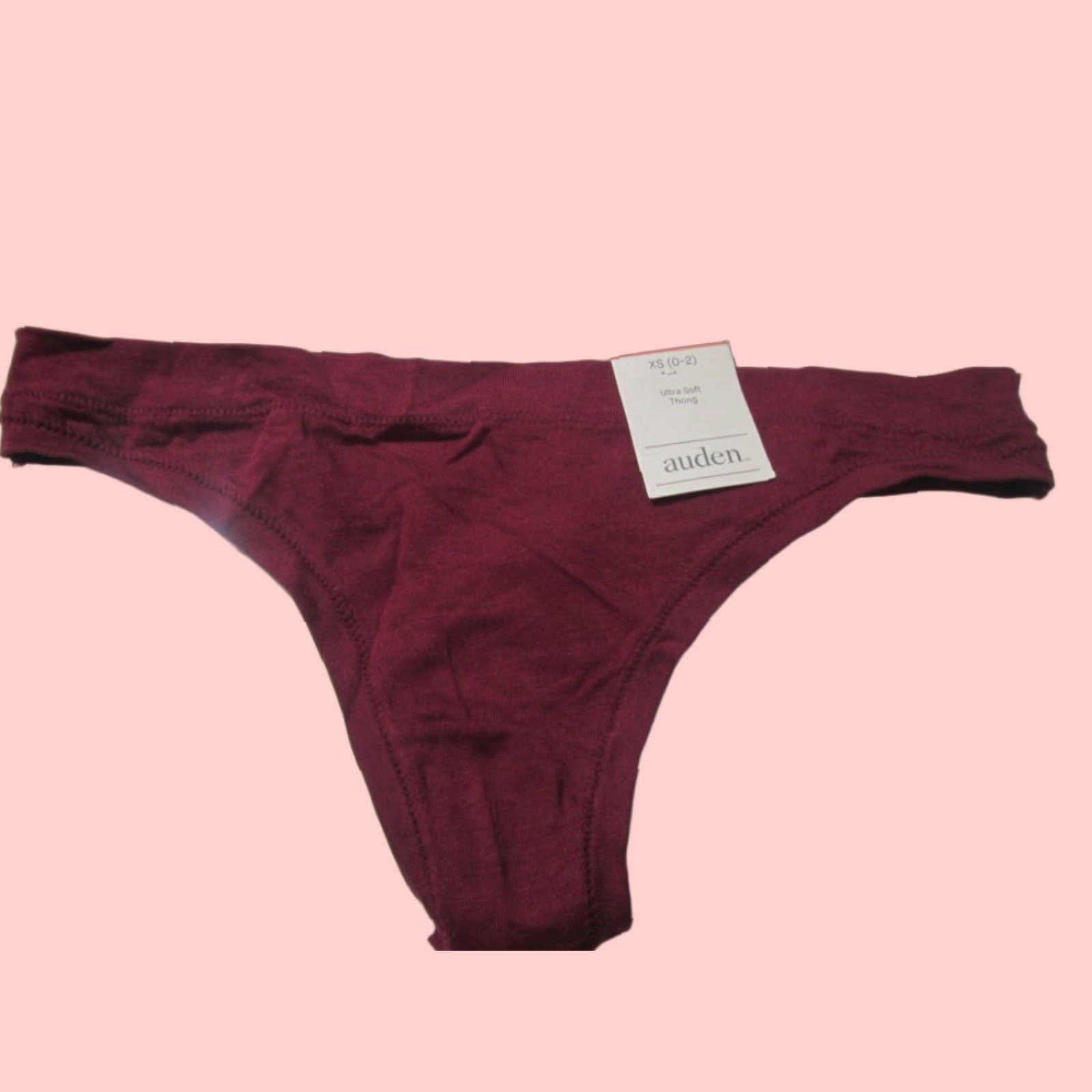 Vintage Womens Auden Panty Xs Extra Soft Burgundy Ultra Stretch Thong Intimates (Size 26)
