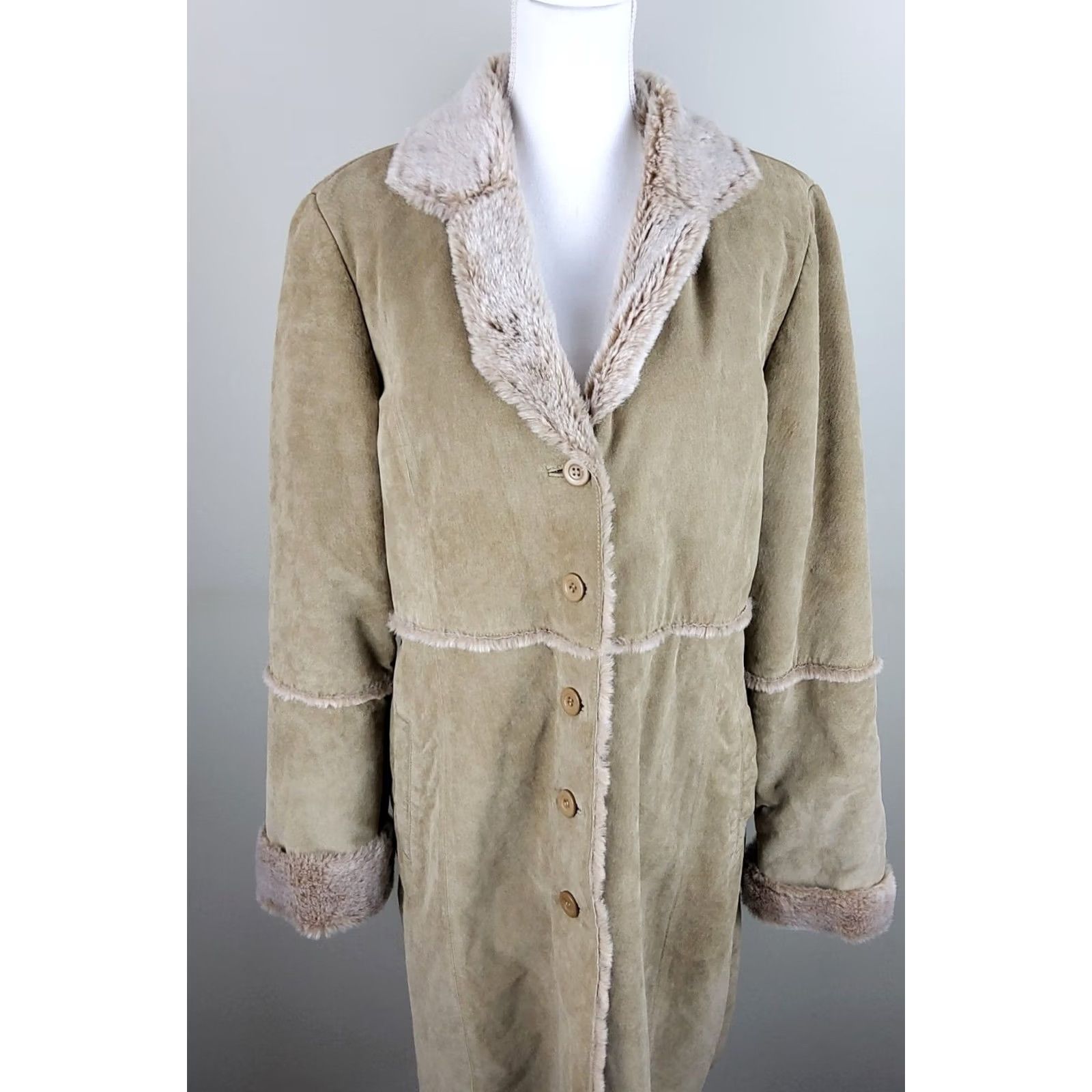 Vintage Brandon Thomas Suede Leather Jacket Coat Pea Coat Faux Fur Trim Tan Size L Womens Brown Size L / US 10 / IT 46 - 4 Thumbnail