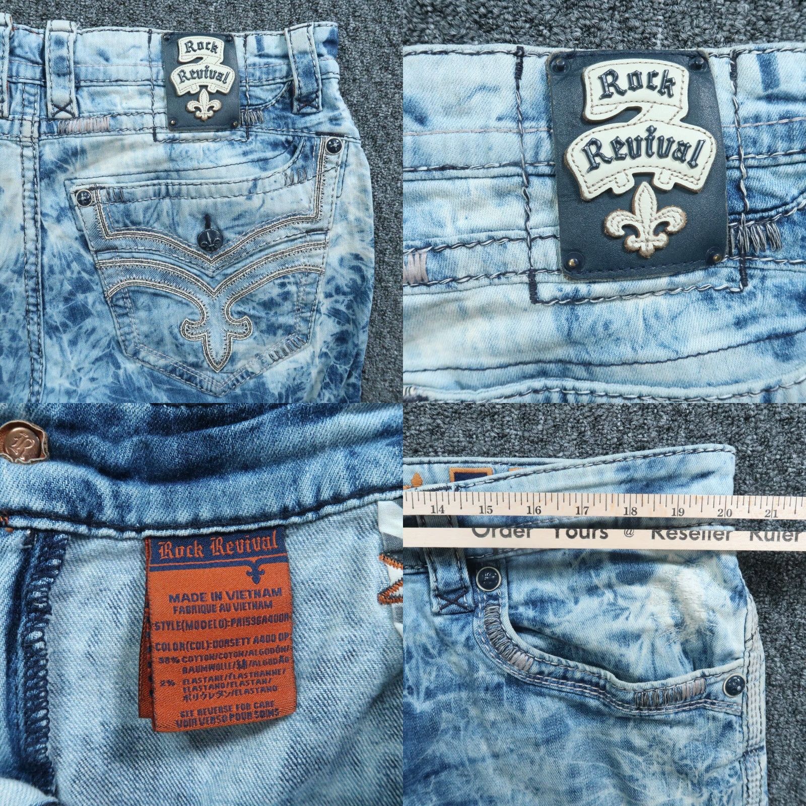 Vintage Rock Revival Jeans Men 40x28 Blue Dorsett Alt Straight Acid Wash Distressed Size US 40 / EU 56 - 8 Thumbnail