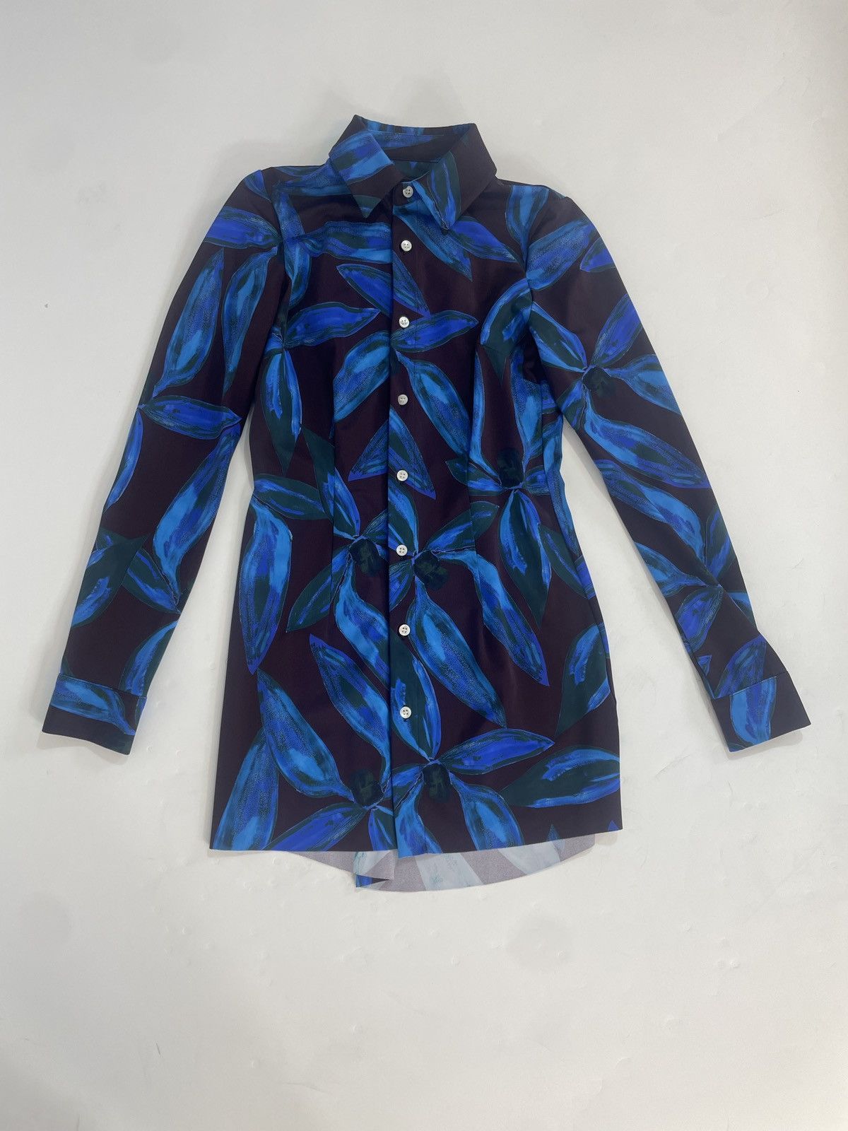 Louisa Ballou Black & Blue Button Down Shirt Dress - Blue Orchid Size M / US 6-8 / IT 42-44 - 1 Thumbnail