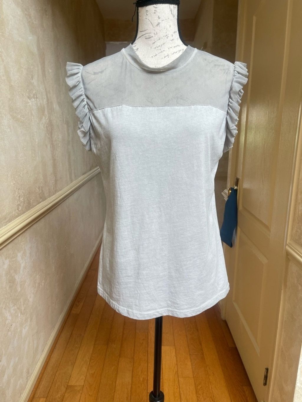 Other Trame Italy Grey Mesh Ruffle Sleeve Top Cotton Mixed Media M Size M / US 6-8 / IT 42-44 - 2 Thumbnail