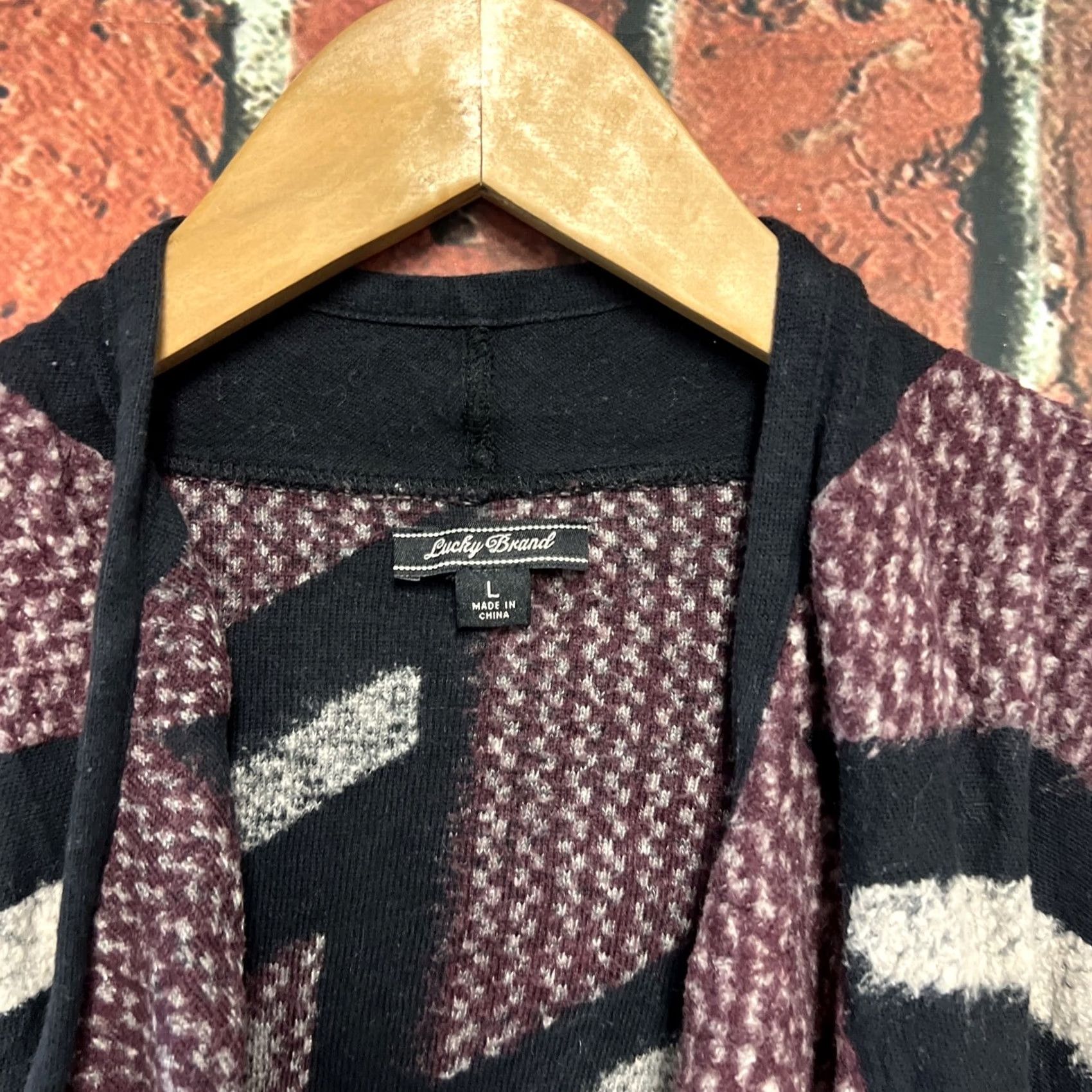 Lucky Brand Lucky Brand Sweater Cardigan Womens Large Open Wrap V-Neck Pocket All Seasons Red Color Geometric Knit Size L / US 10 / IT 46 - 2 Thumbnail