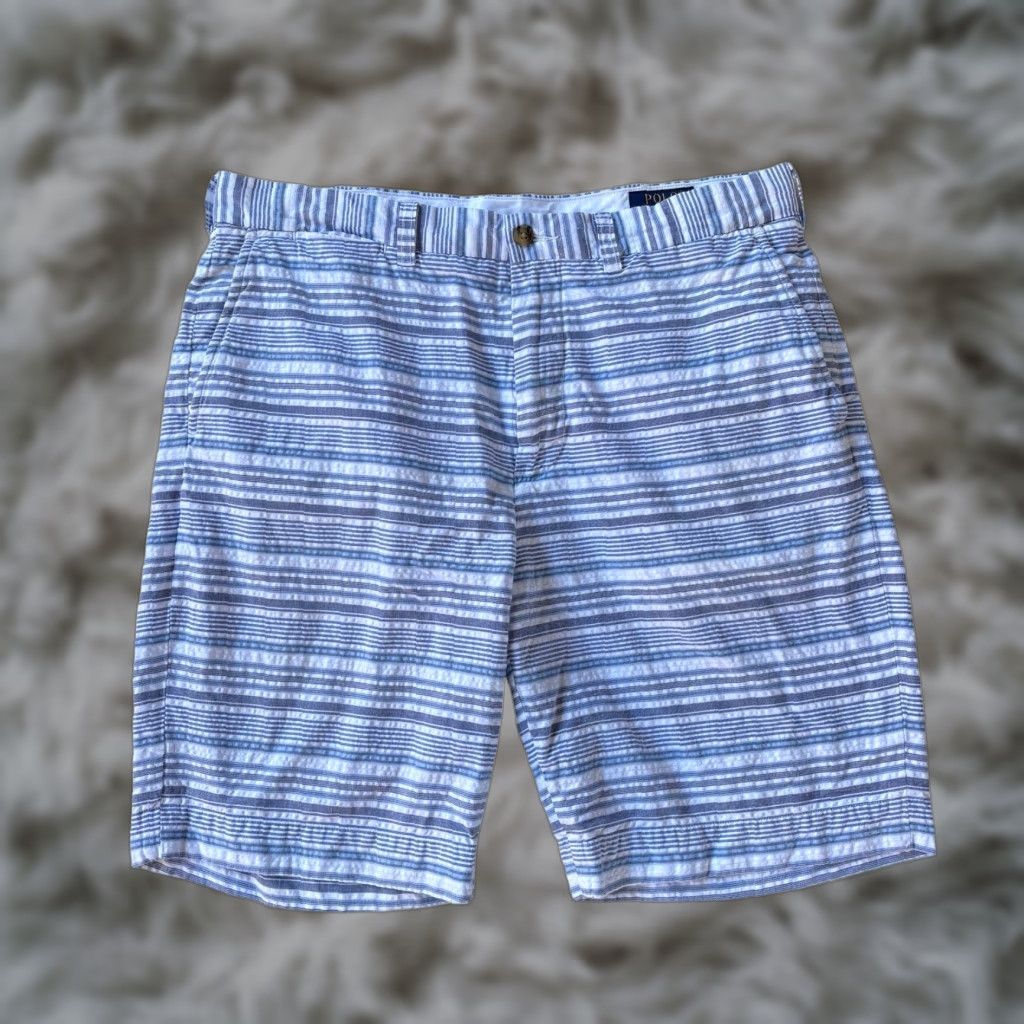 Polo Ralph Lauren Polo Ralph Lauren Shorts Mens 34 Striped Blue White Stretch Classic Fit Chino Shorts Size US S / EU 44-46 / 1 - 1 Thumbnail