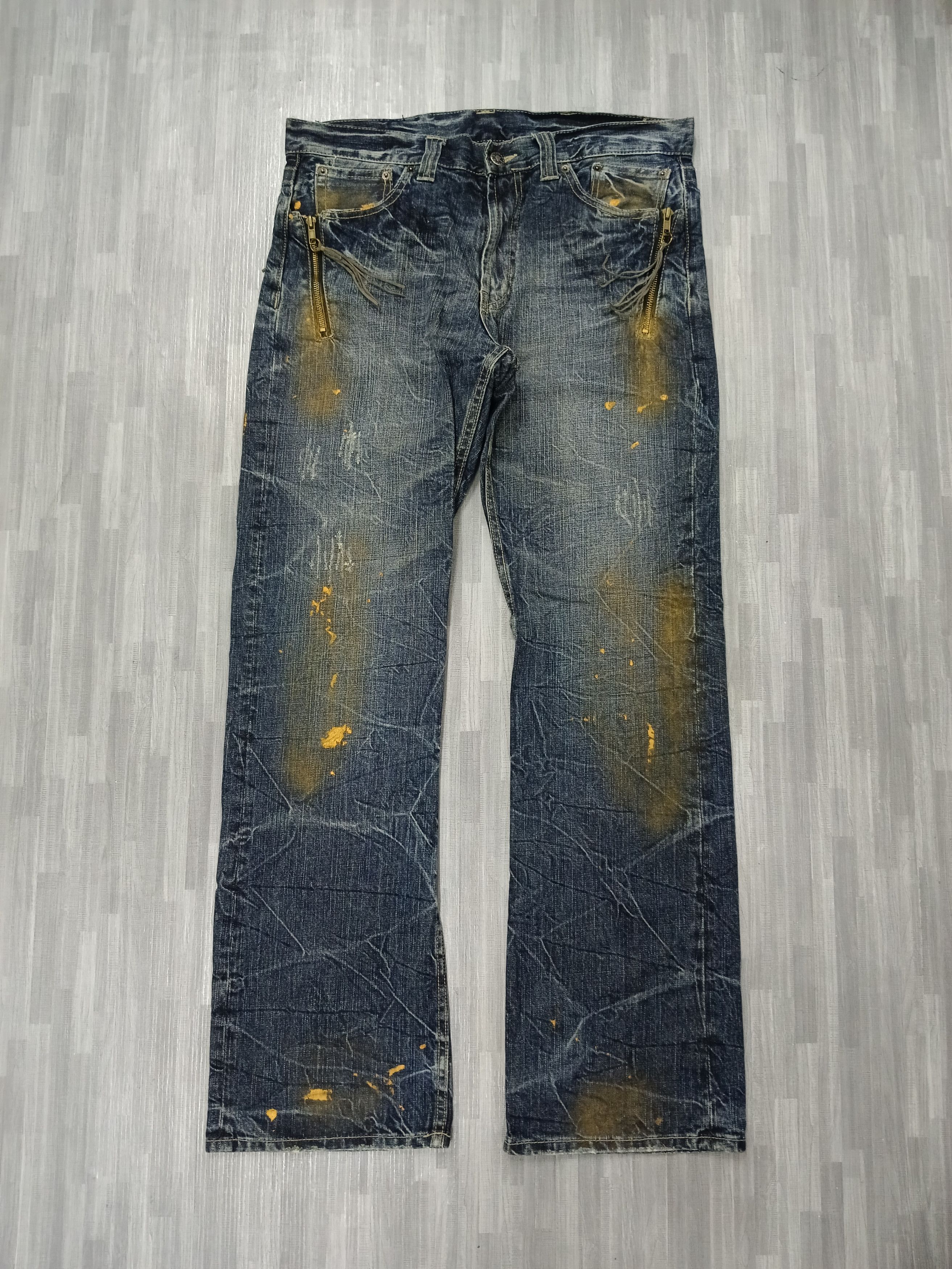 Japanese Brand FLARE SICK SPLATTER UNBRANDED DENIM PANTS Size US 33 - 2 Thumbnail