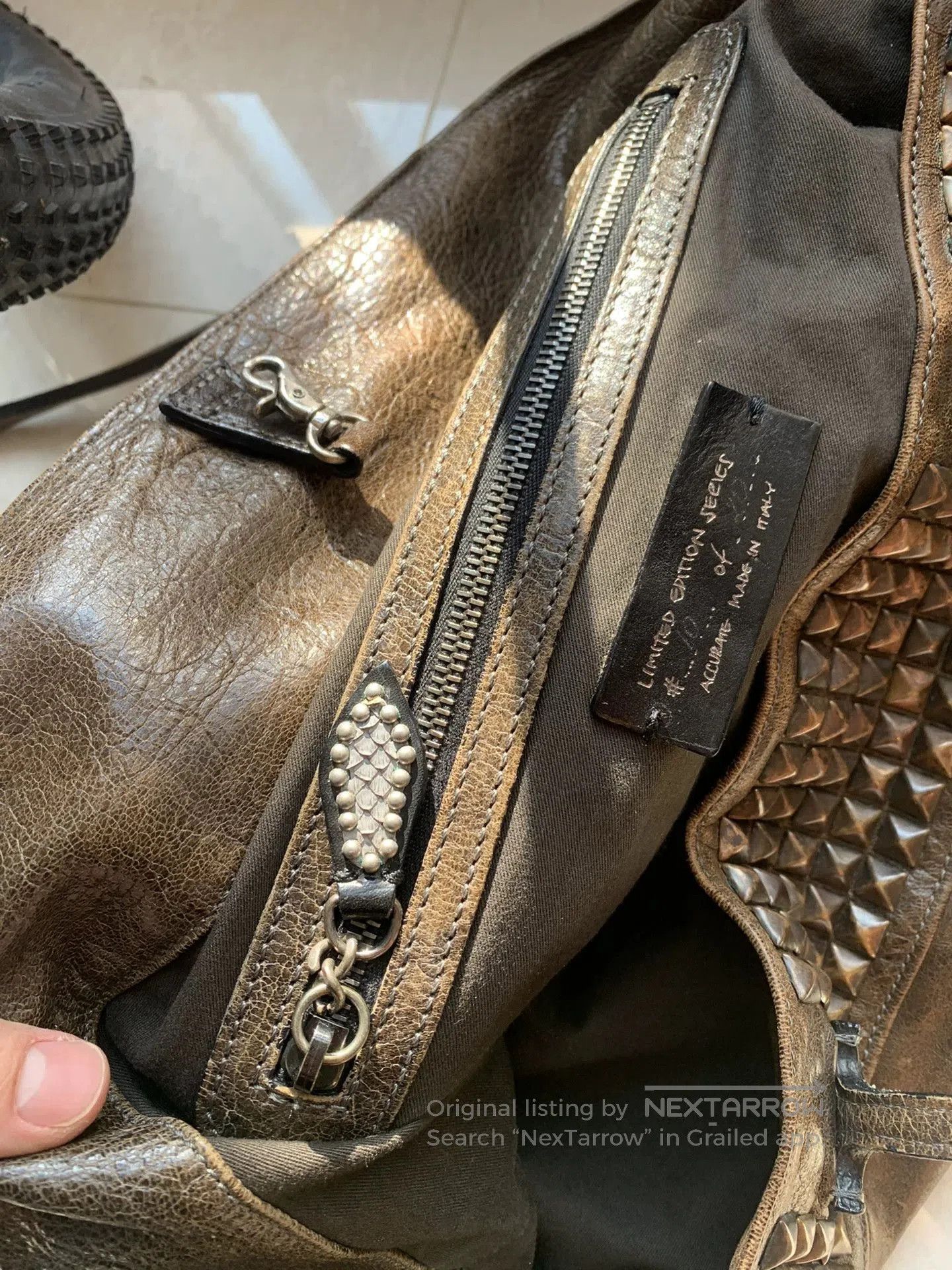 Japanese Brand Brown Leather Tote Bag with Studs. Size ONE SIZE - 4 Thumbnail