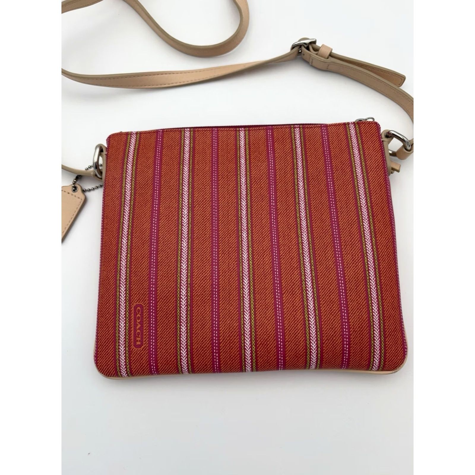 Coach COACH Legacy Weekend Ticking Stripe Crossbody Shoulder Bag Multicolor Canvas Leather Beige Lining Beige Medium Women Crossbody Size ONE SIZE - 3 Thumbnail